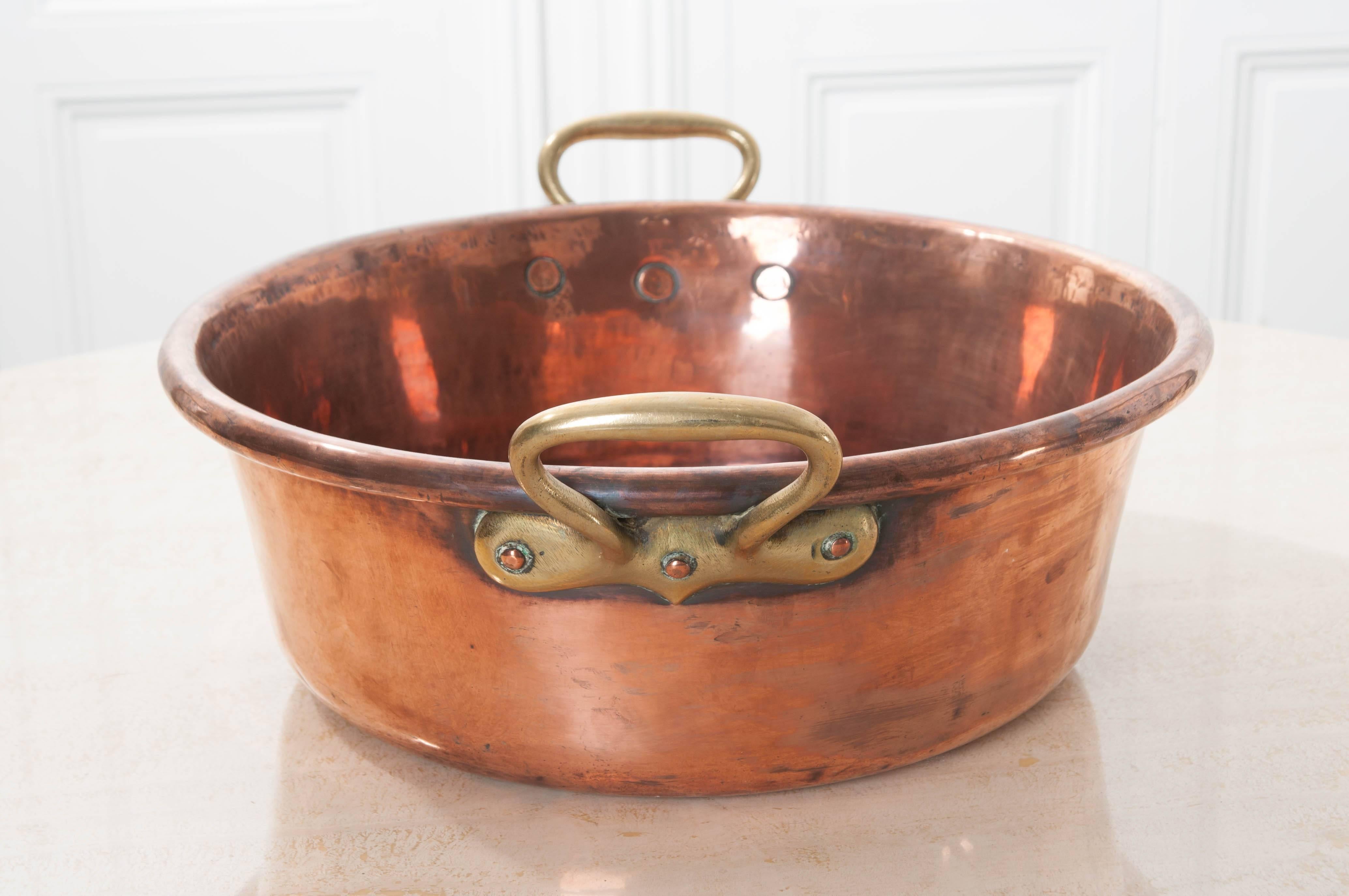 French Copper Cauldron with Brass Handles In Good Condition In Baton Rouge, LA