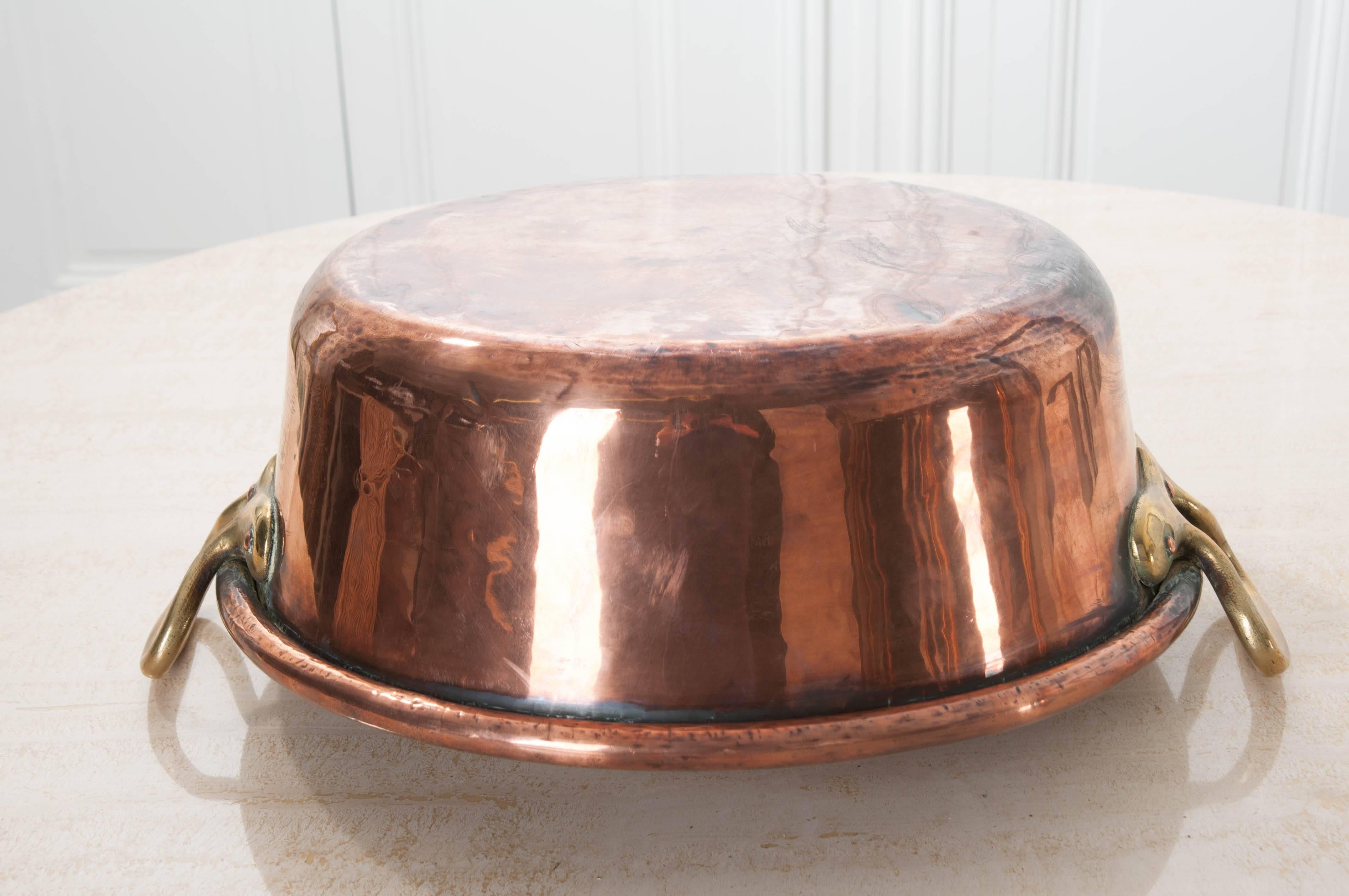 20th Century French Copper Cauldron with Brass Handles