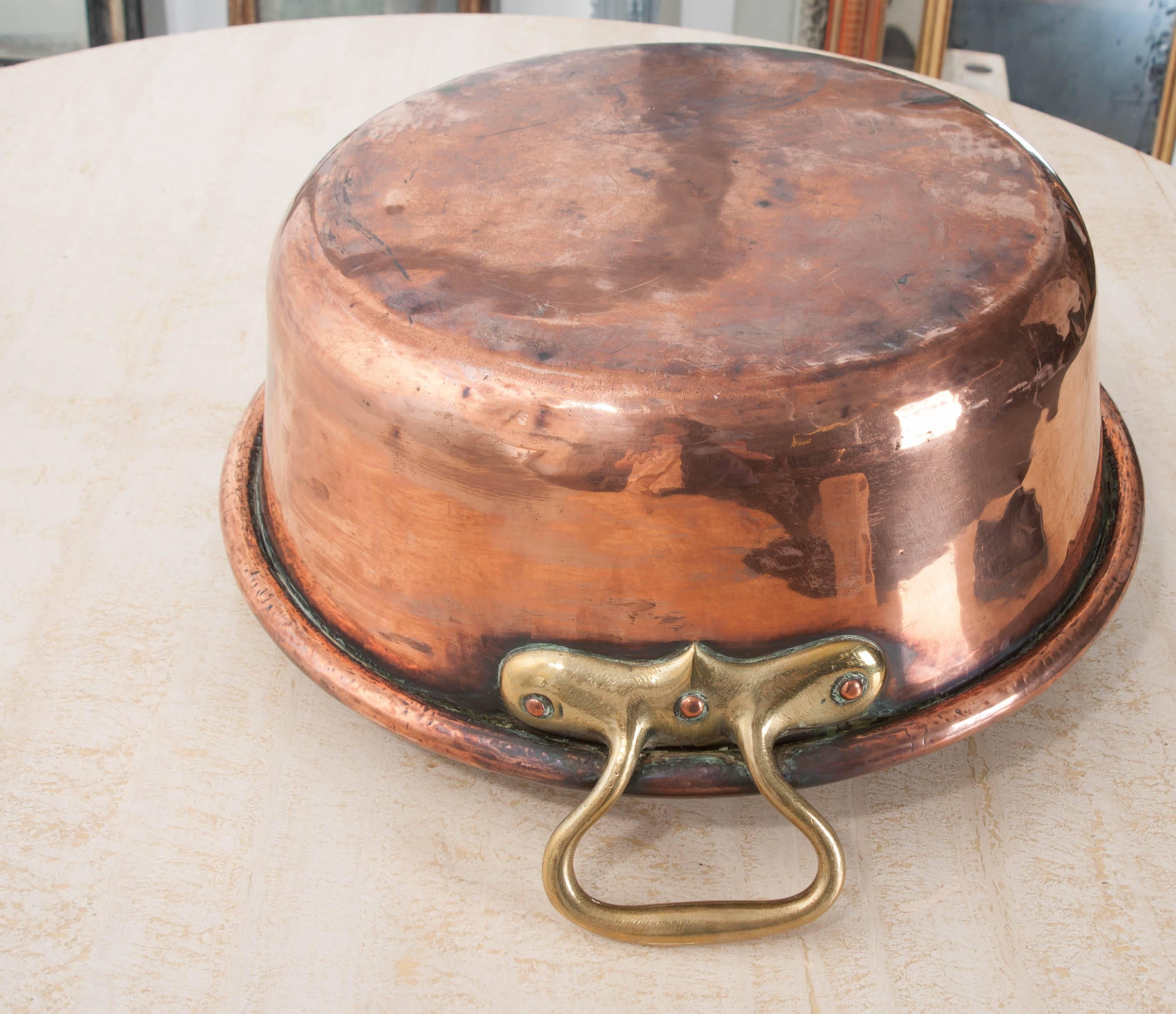 French Copper Cauldron with Brass Handles 1