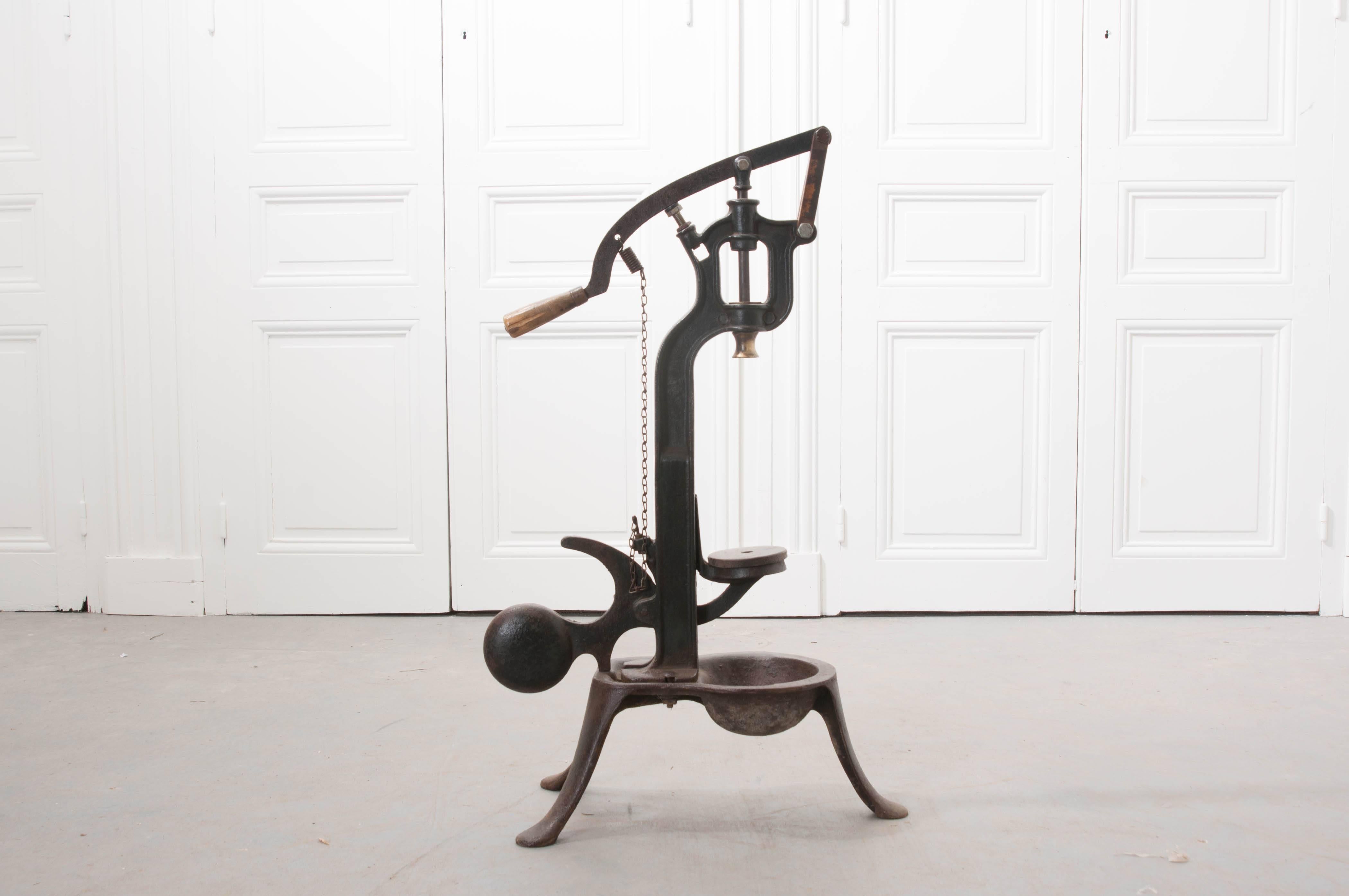 This unique Apparatus has a lot to do with the history and shaping of French history and culture: the wine bottle corker. This wine corker, made, circa 1870, was used in a winery in France. Wine production is intrinsic to French culture and is taken
