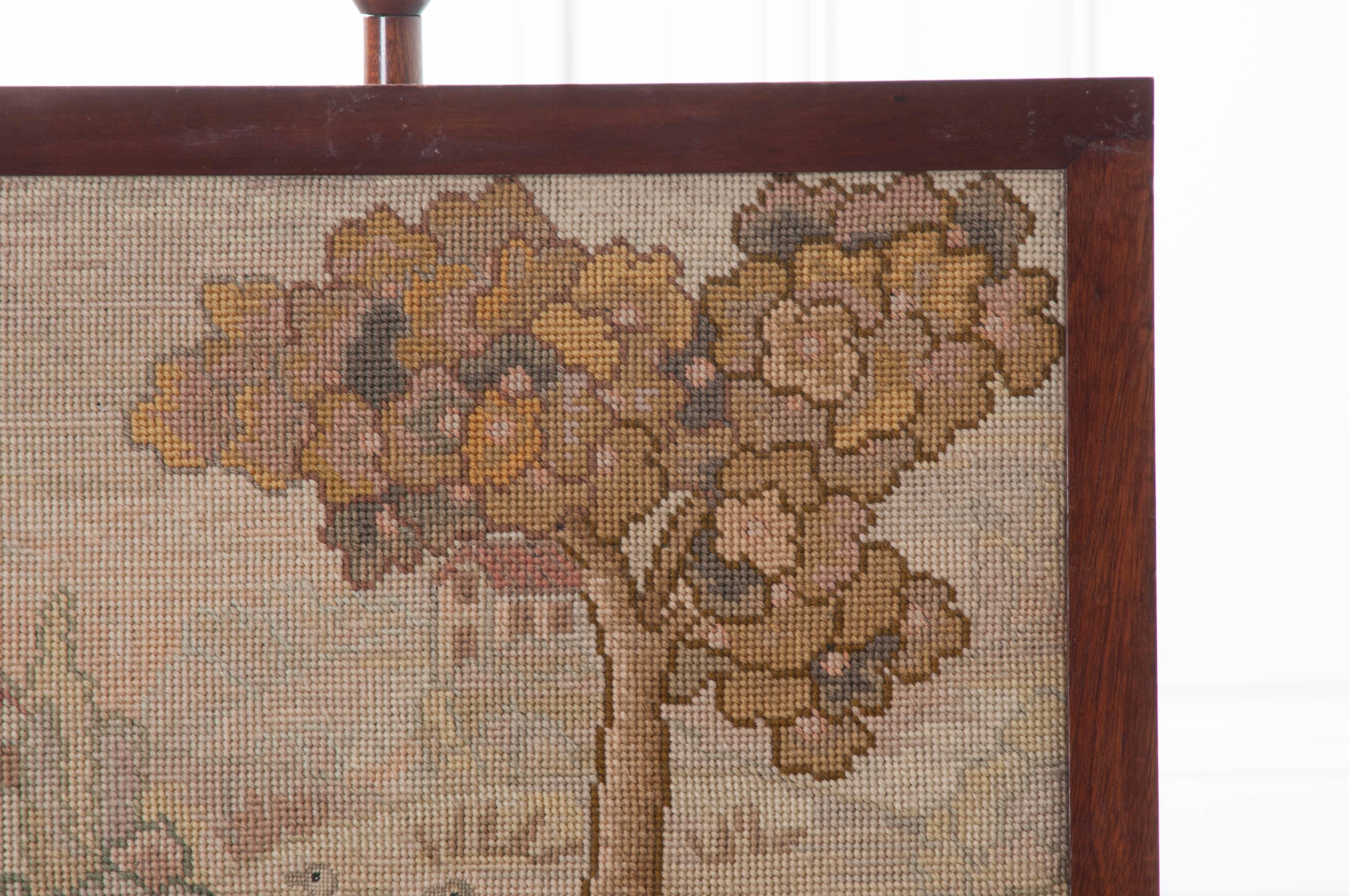 Needlepoint 19th Century English Adjustable Firescreen