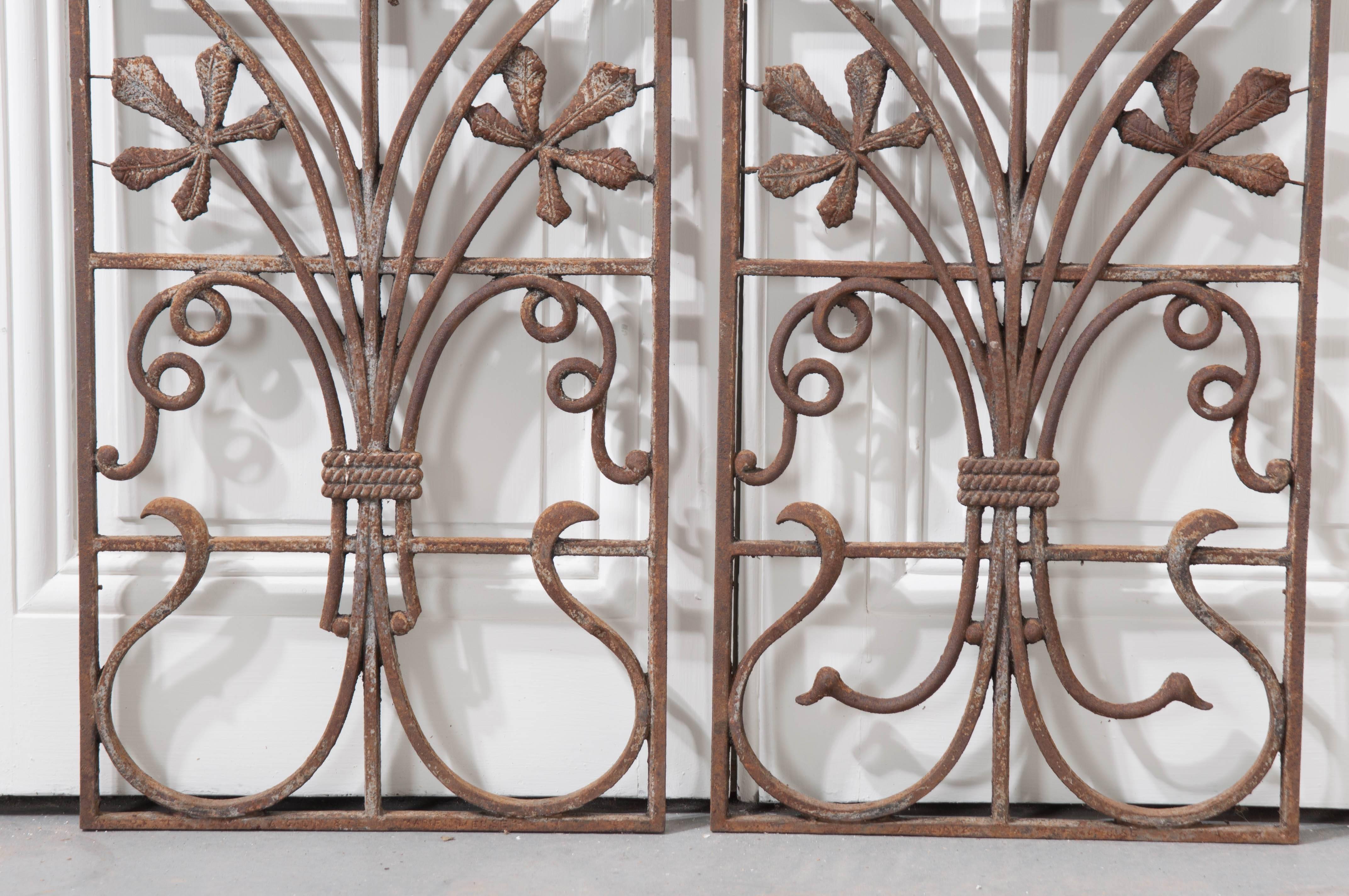 Patinated Pair of Early 20th Century Art Nouveau Wrought Iron Panels
