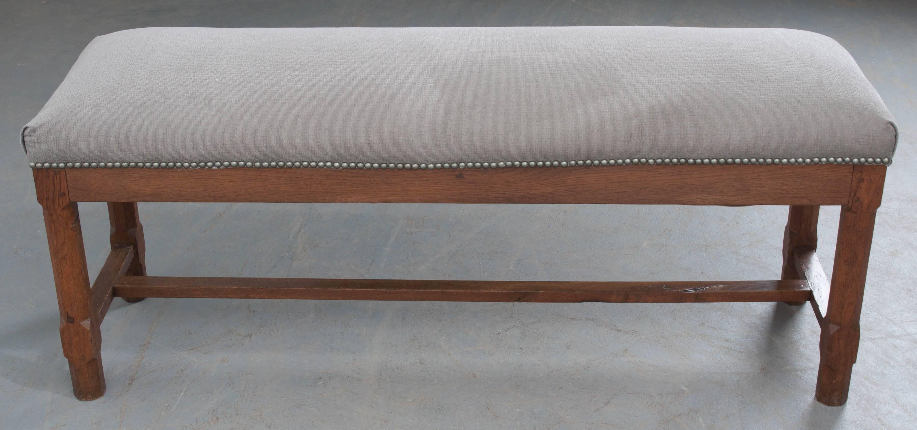 French 19th Century Upholstered Oak Bench 1