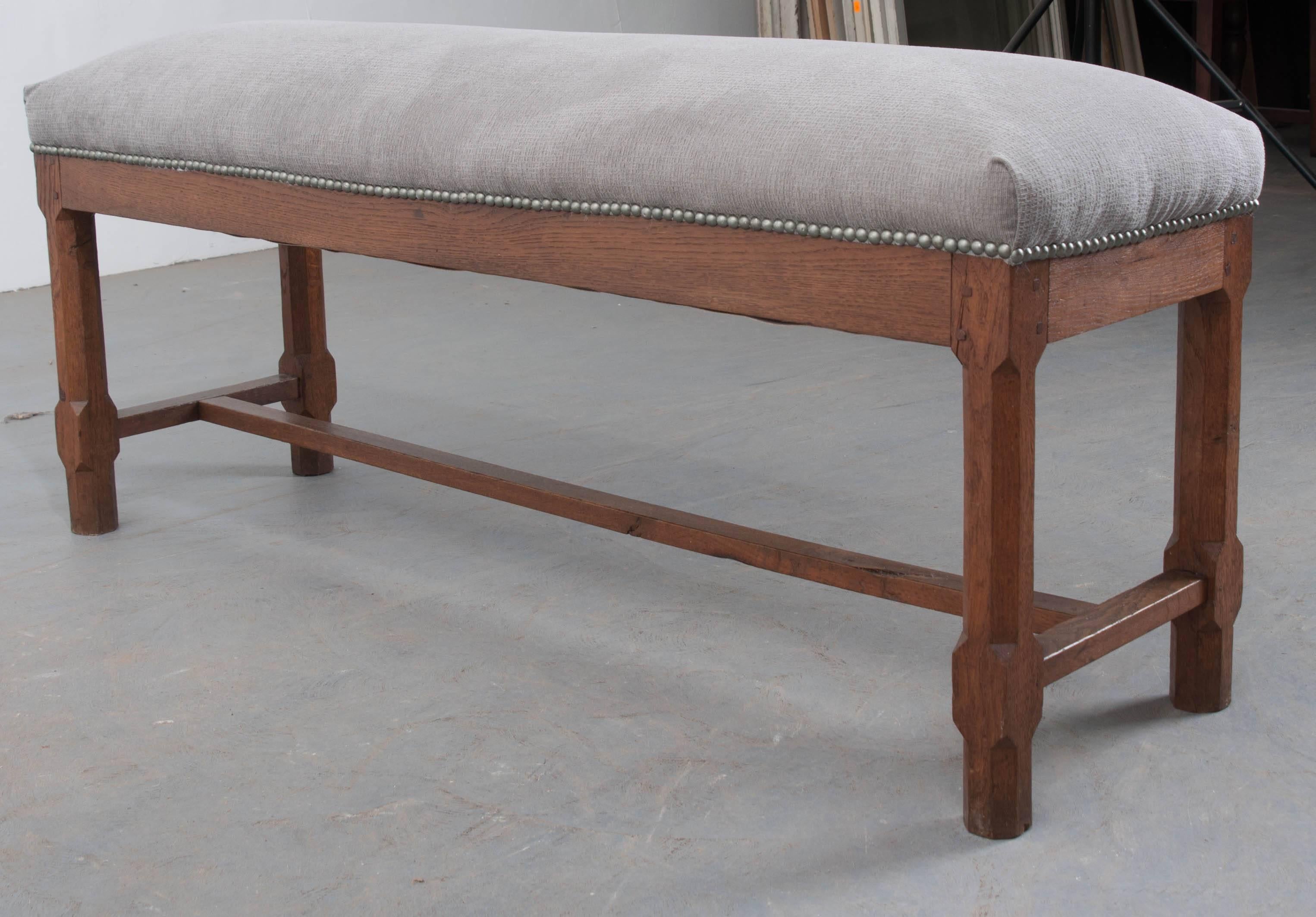 French 19th Century Upholstered Oak Bench 3