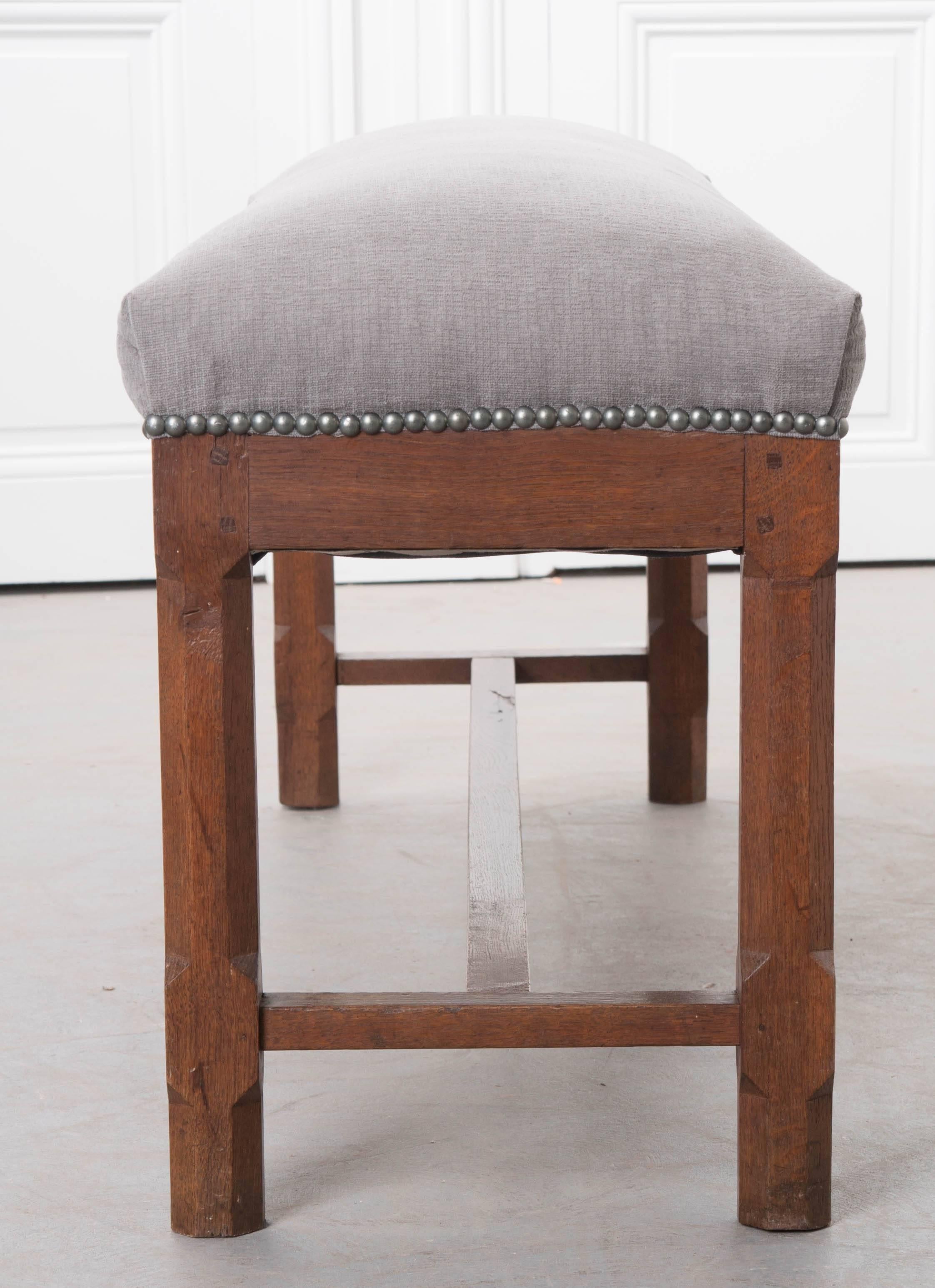 French 19th Century Upholstered Oak Bench 4