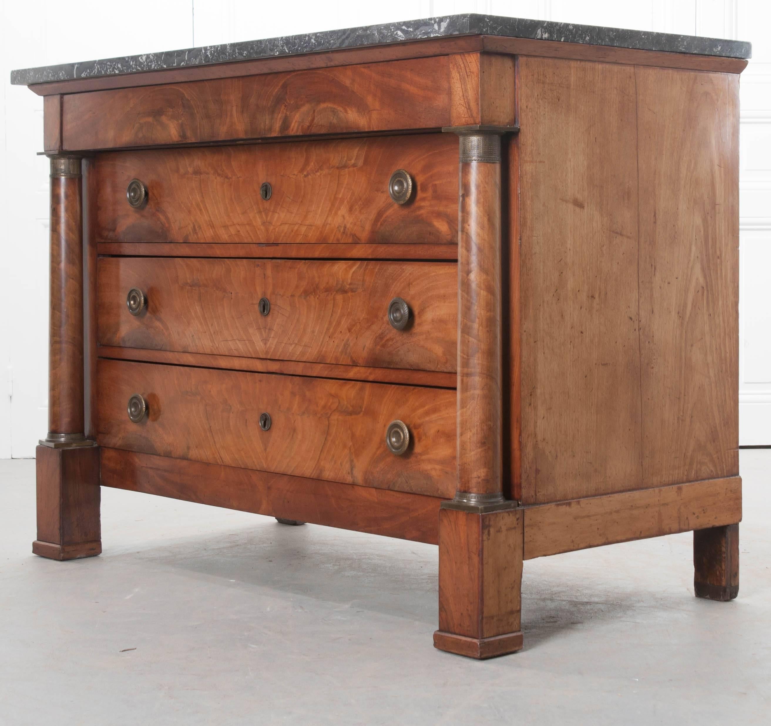 French 19th Century Walnut Empire Commode with Marble Top 3