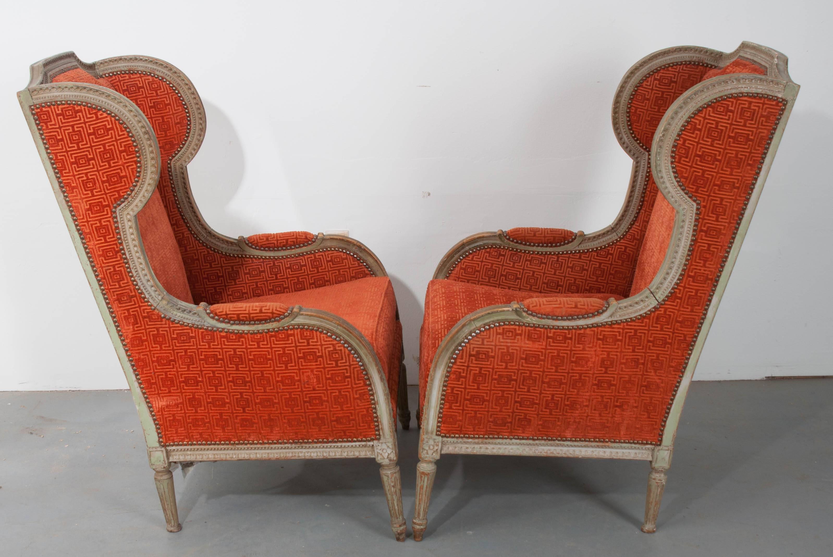 Pair of French 19th Century Louis XVI Wingback Bergères 3