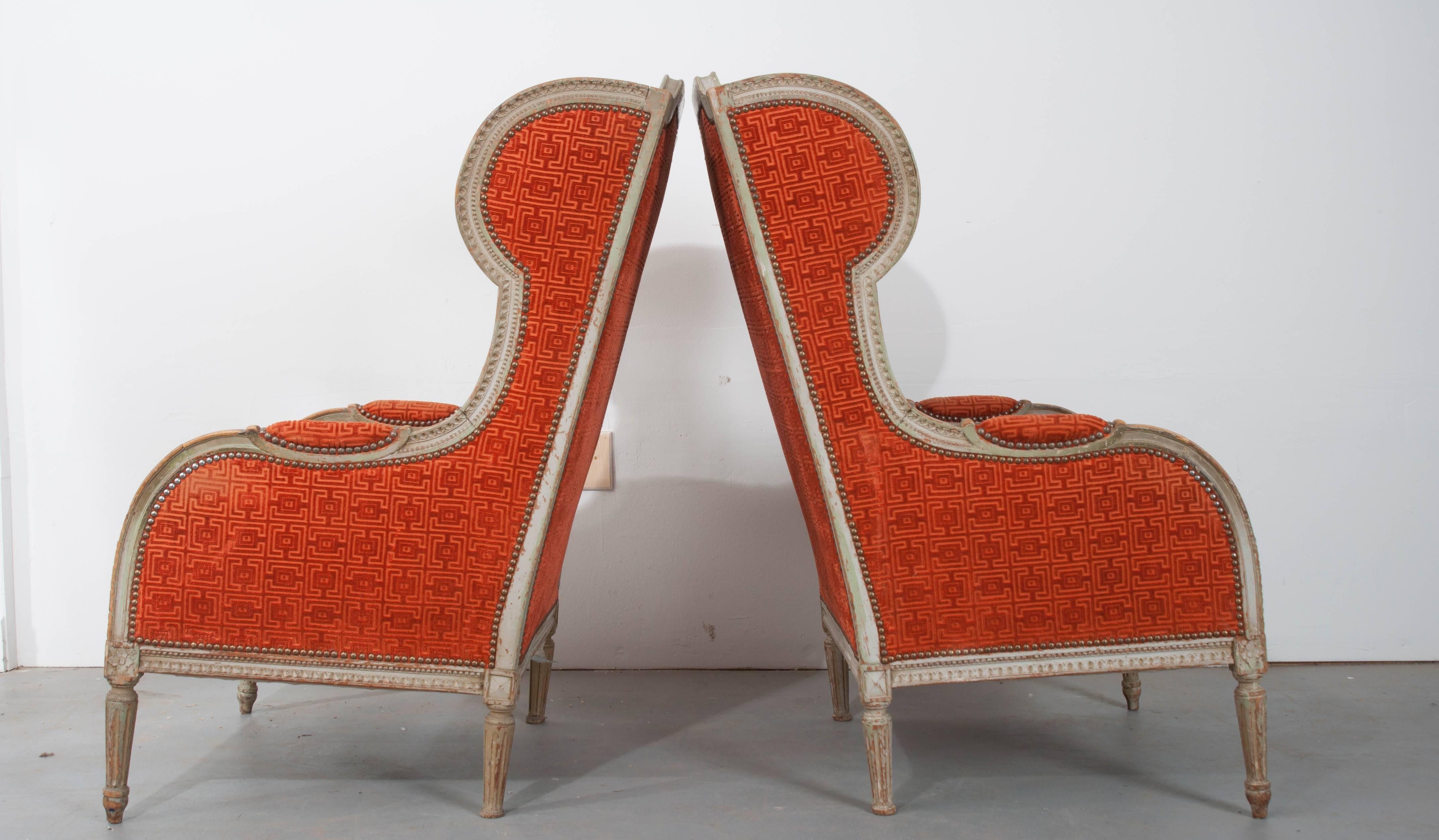 Pair of French 19th Century Louis XVI Wingback Bergères 4