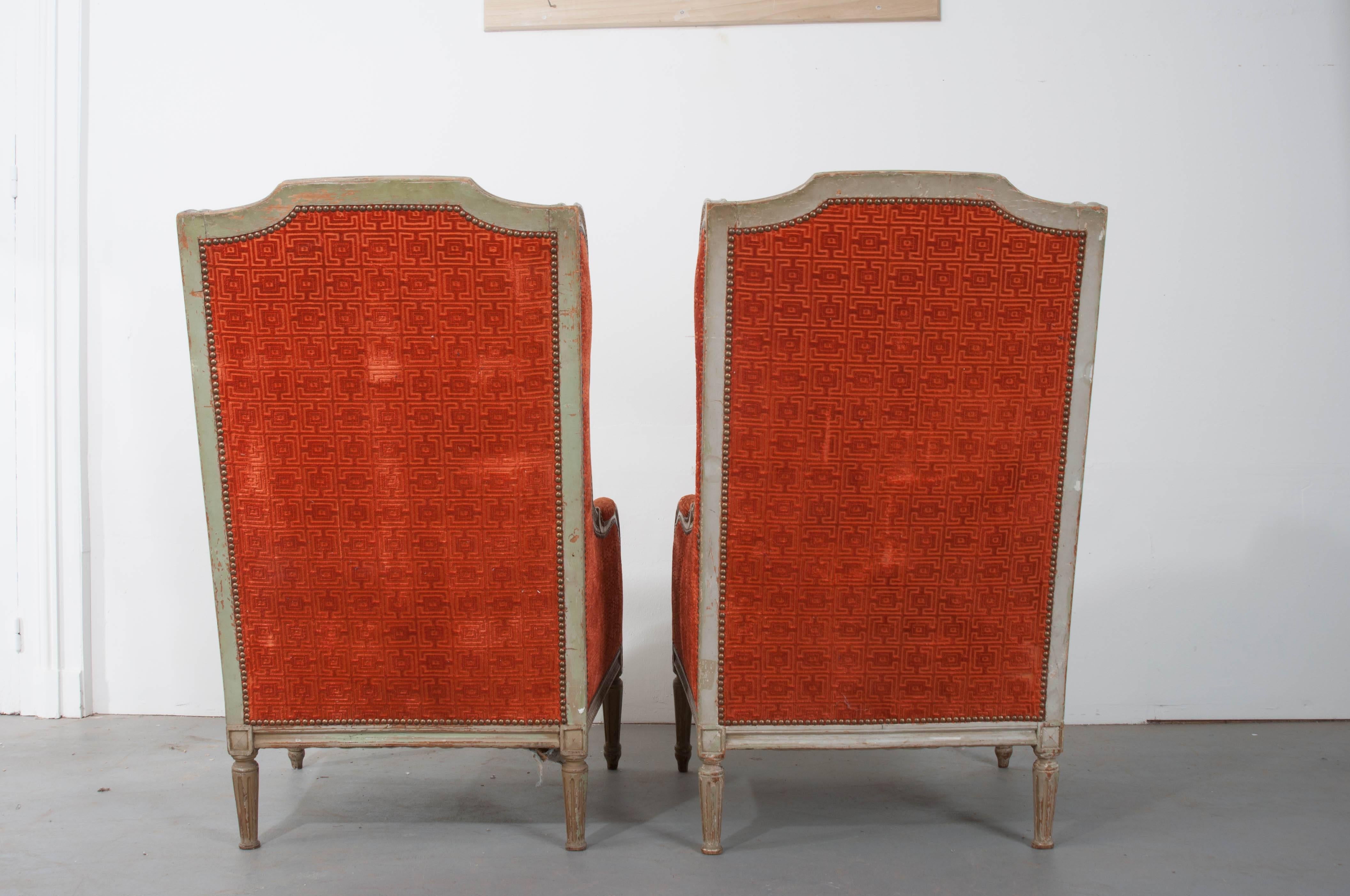 Pair of French 19th Century Louis XVI Wingback Bergères 5