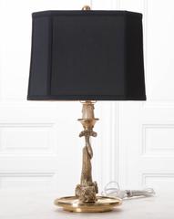 Petite French Brass Dolphin Lamp with Black Silk Shade