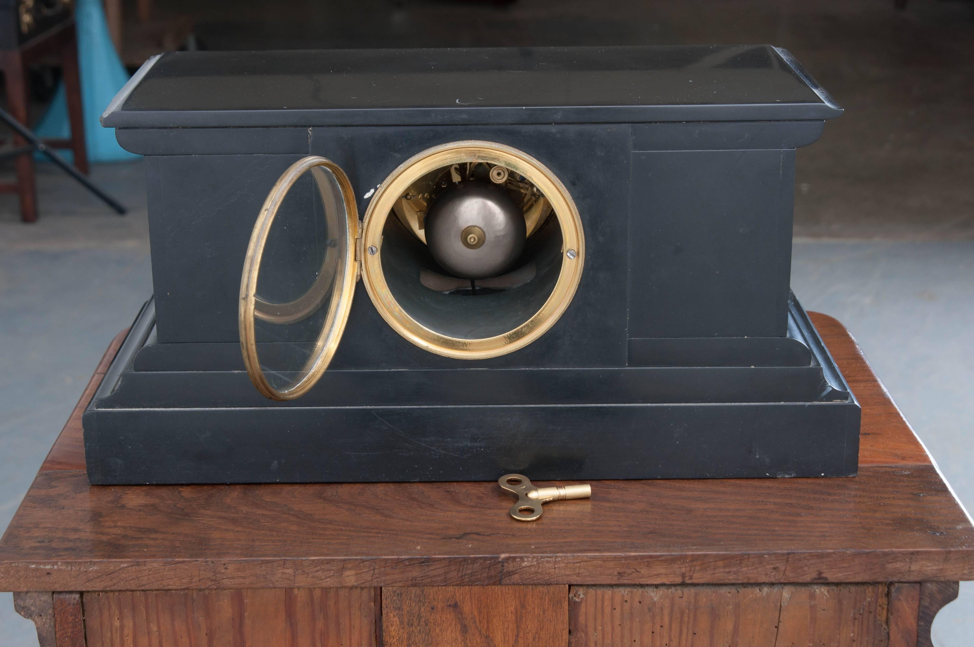 French Black Marble and Brass Mantel Clock 3