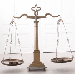 English Late 19th Century Large Brass Table Scale and Weights