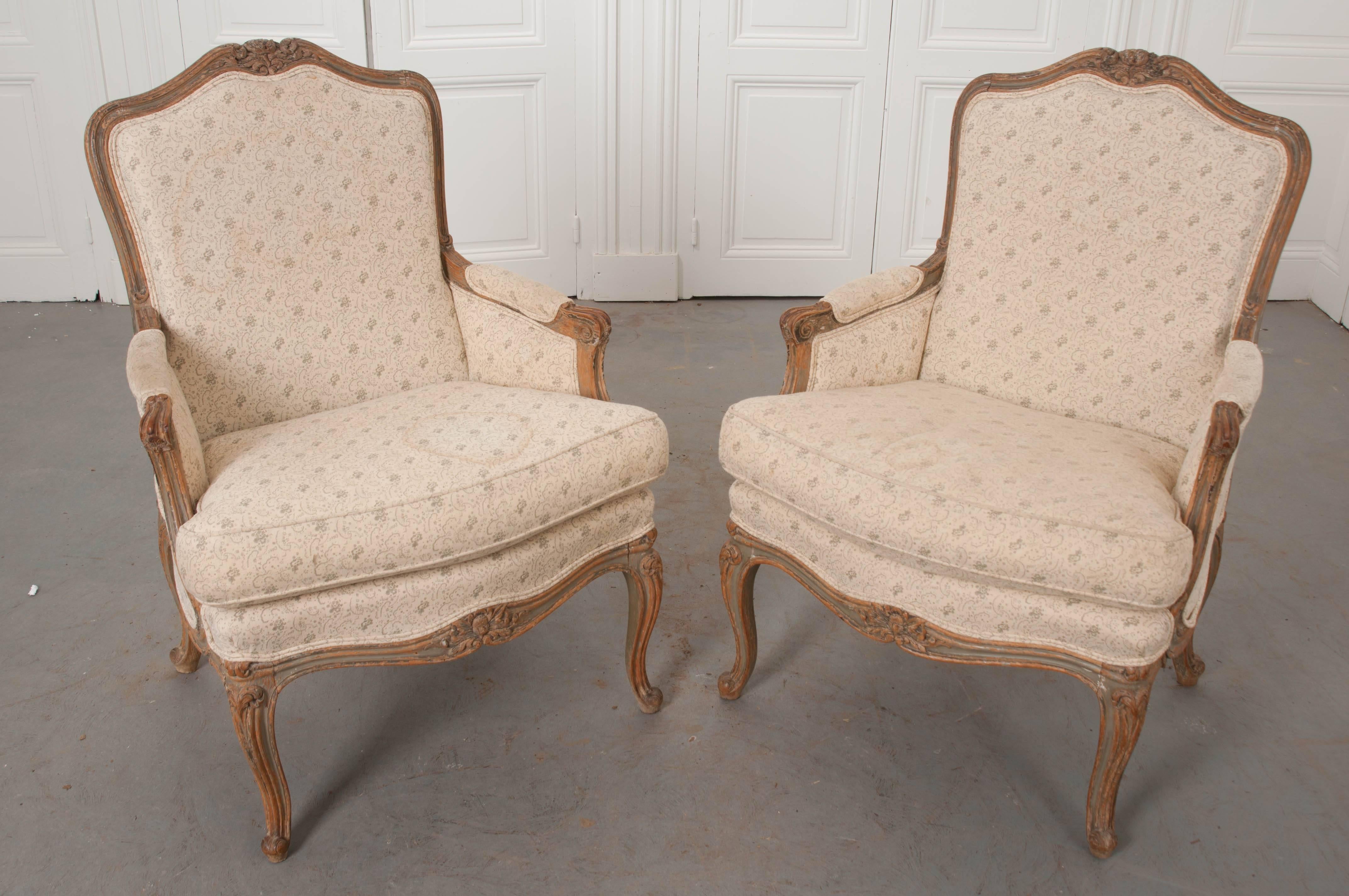 Pair of 19th Century French Louis XV Bergères 2