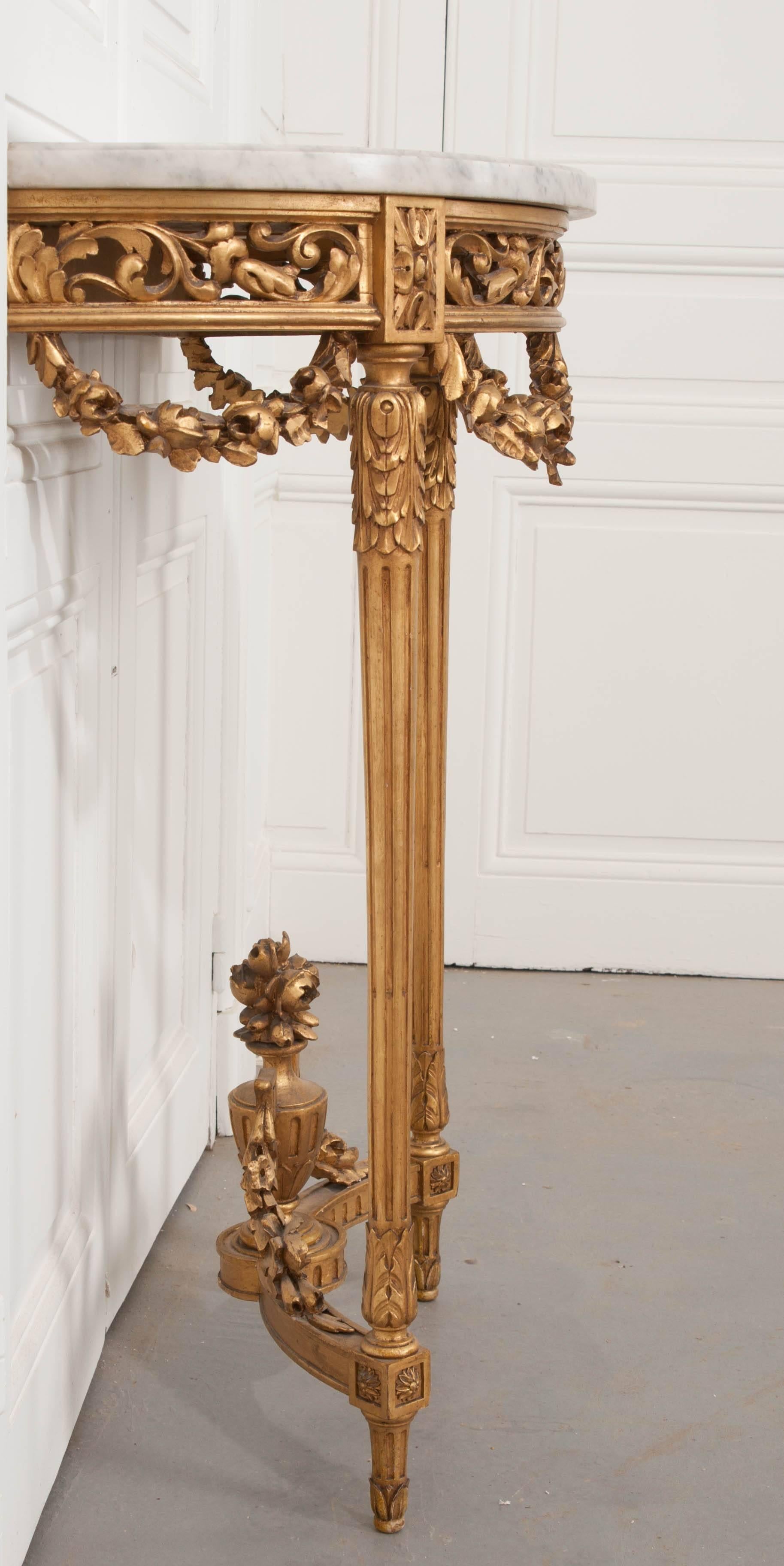 French 19th Century Gold Gilt Louis XVI Demilune Console 1