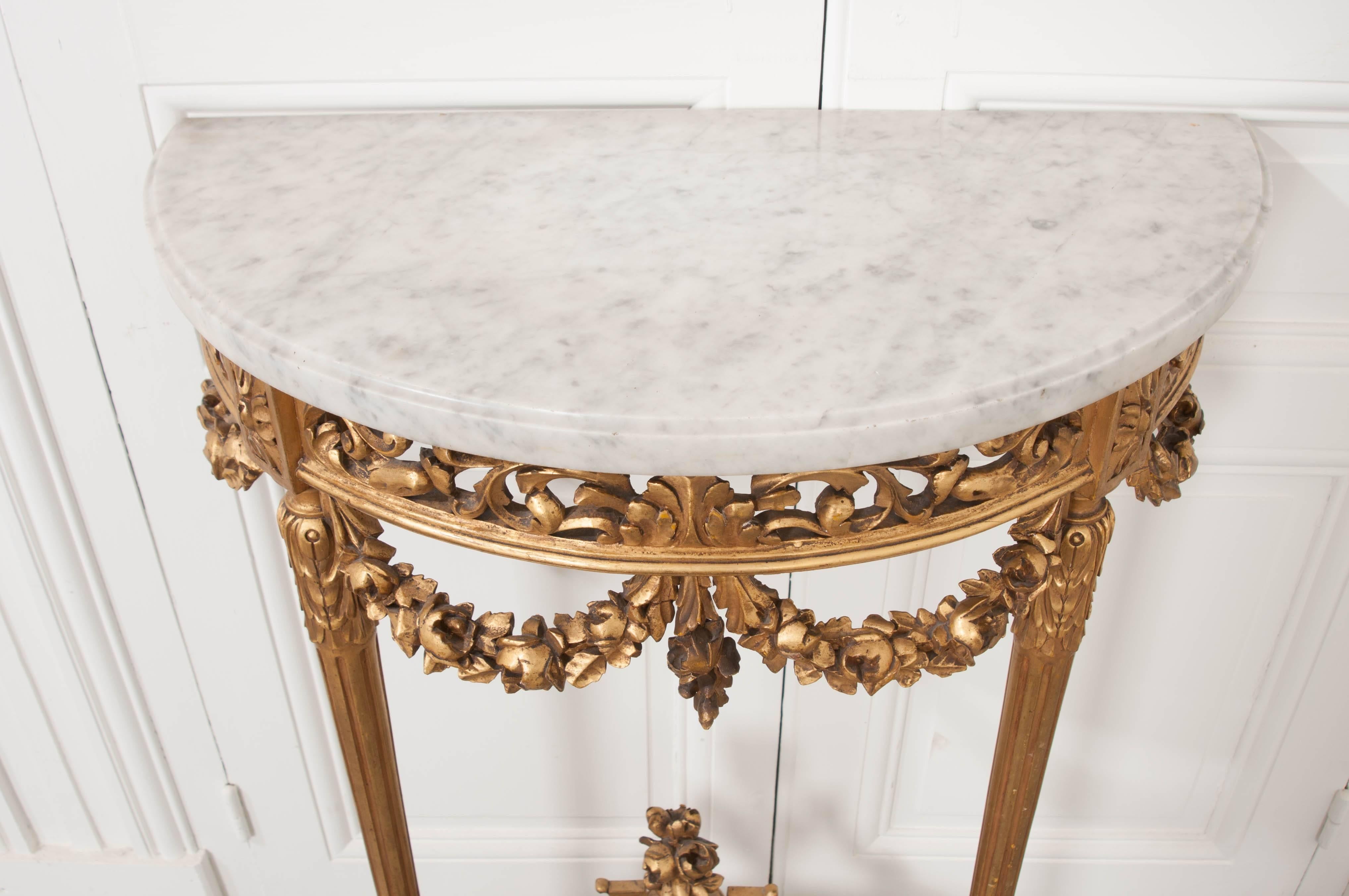 French 19th Century Gold Gilt Louis XVI Demilune Console 2