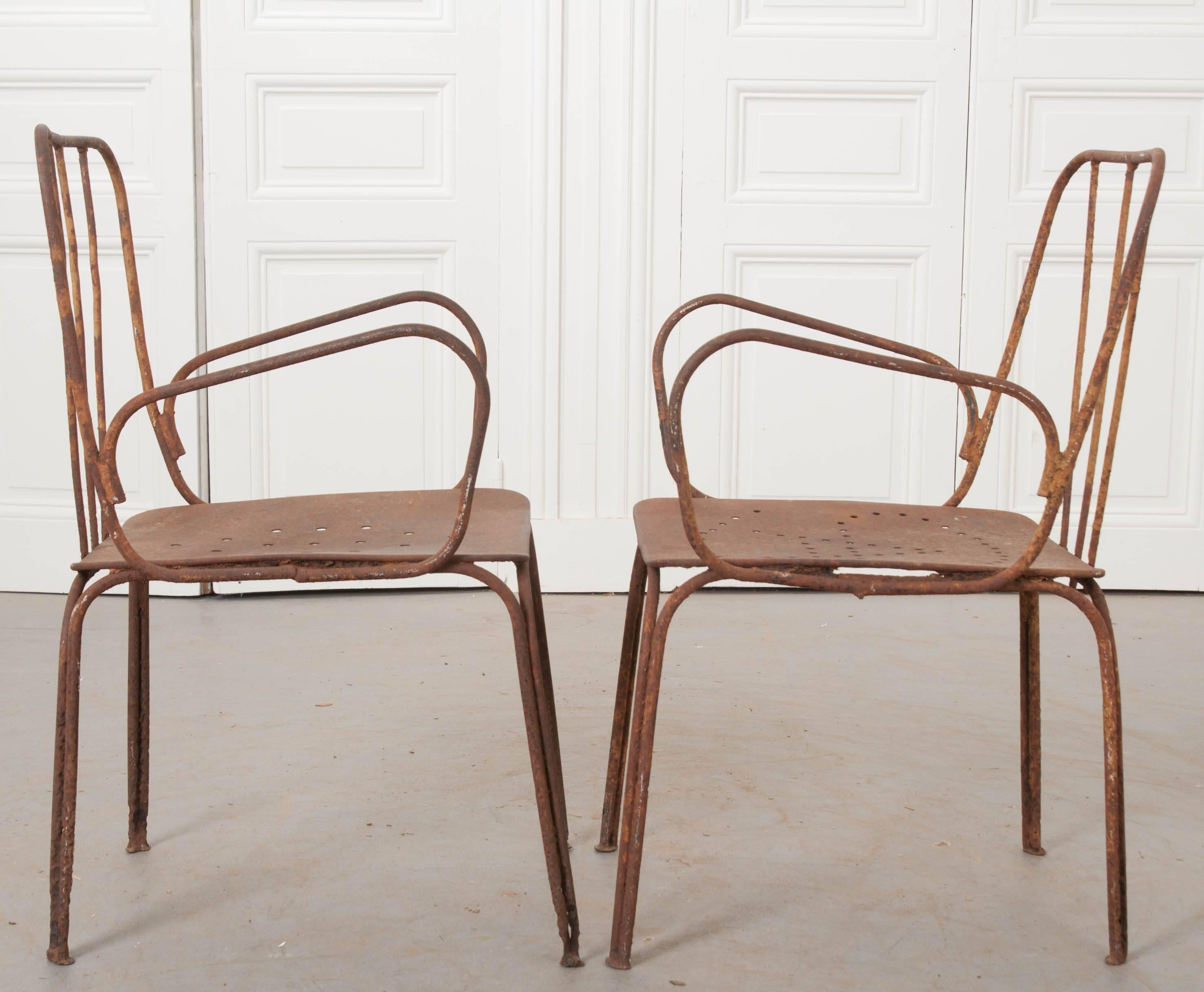Pair of Early 20th Century French Metal Chairs 2