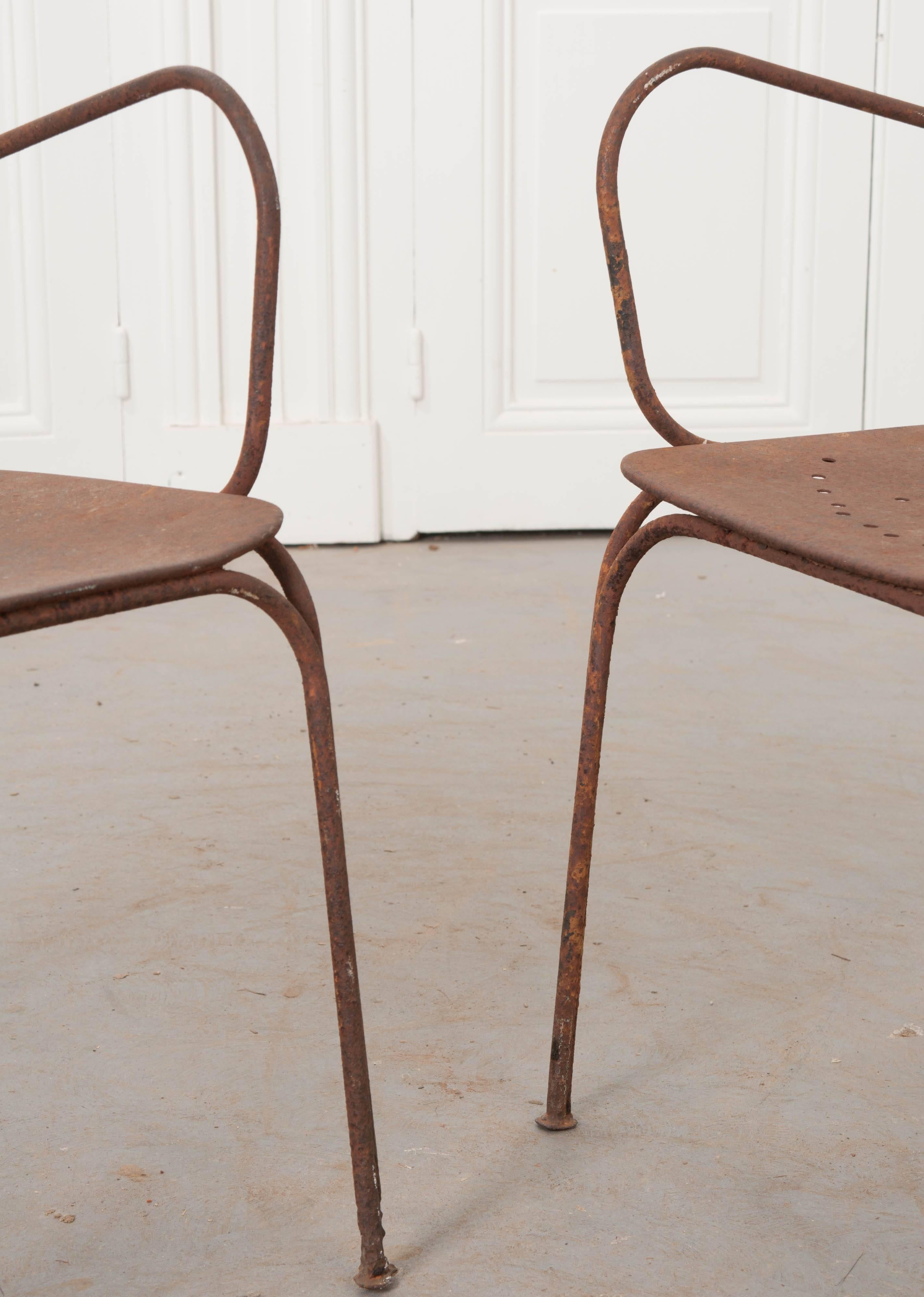 Pair of Early 20th Century French Metal Chairs 4