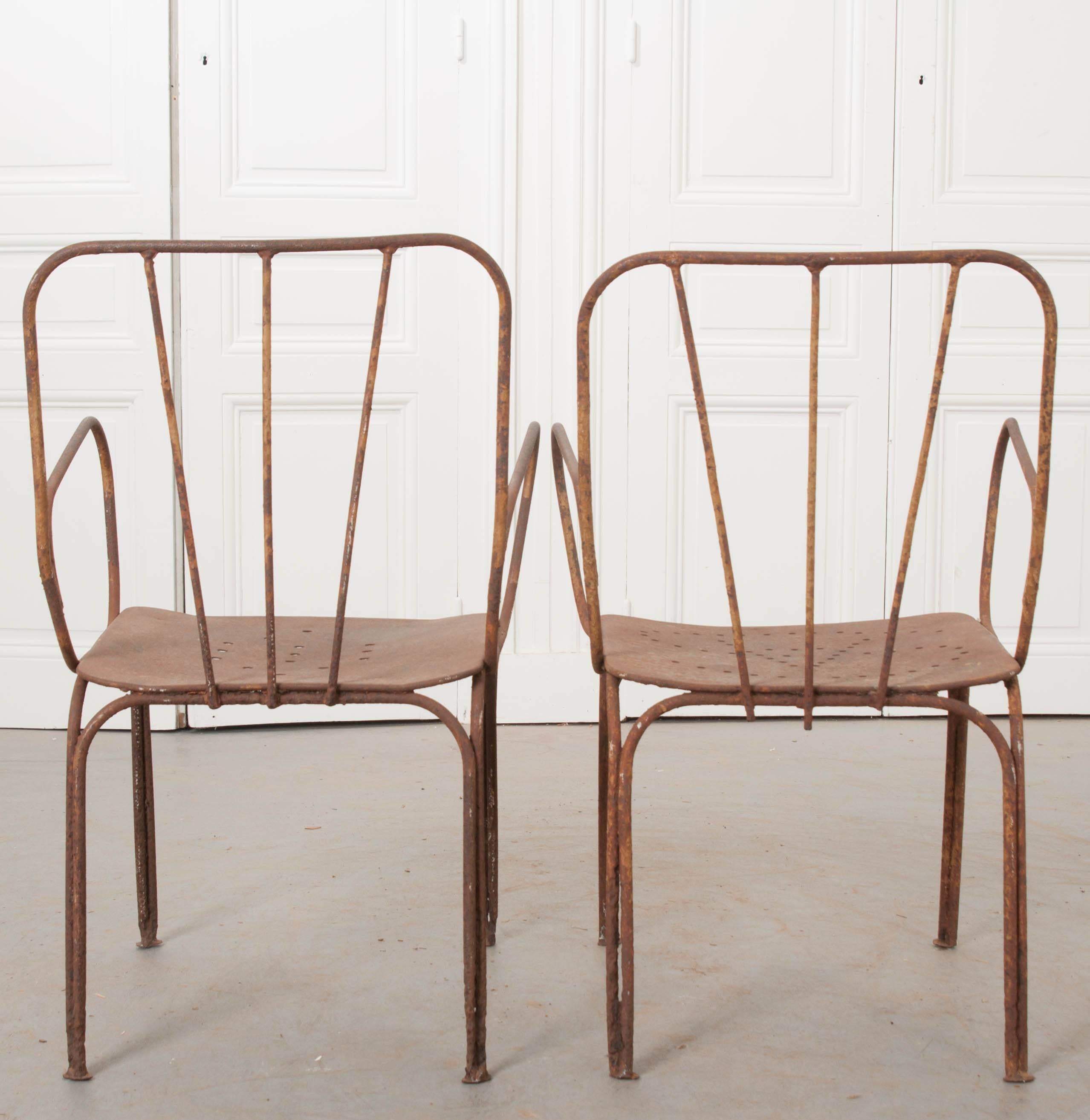 Pair of Early 20th Century French Metal Chairs 6