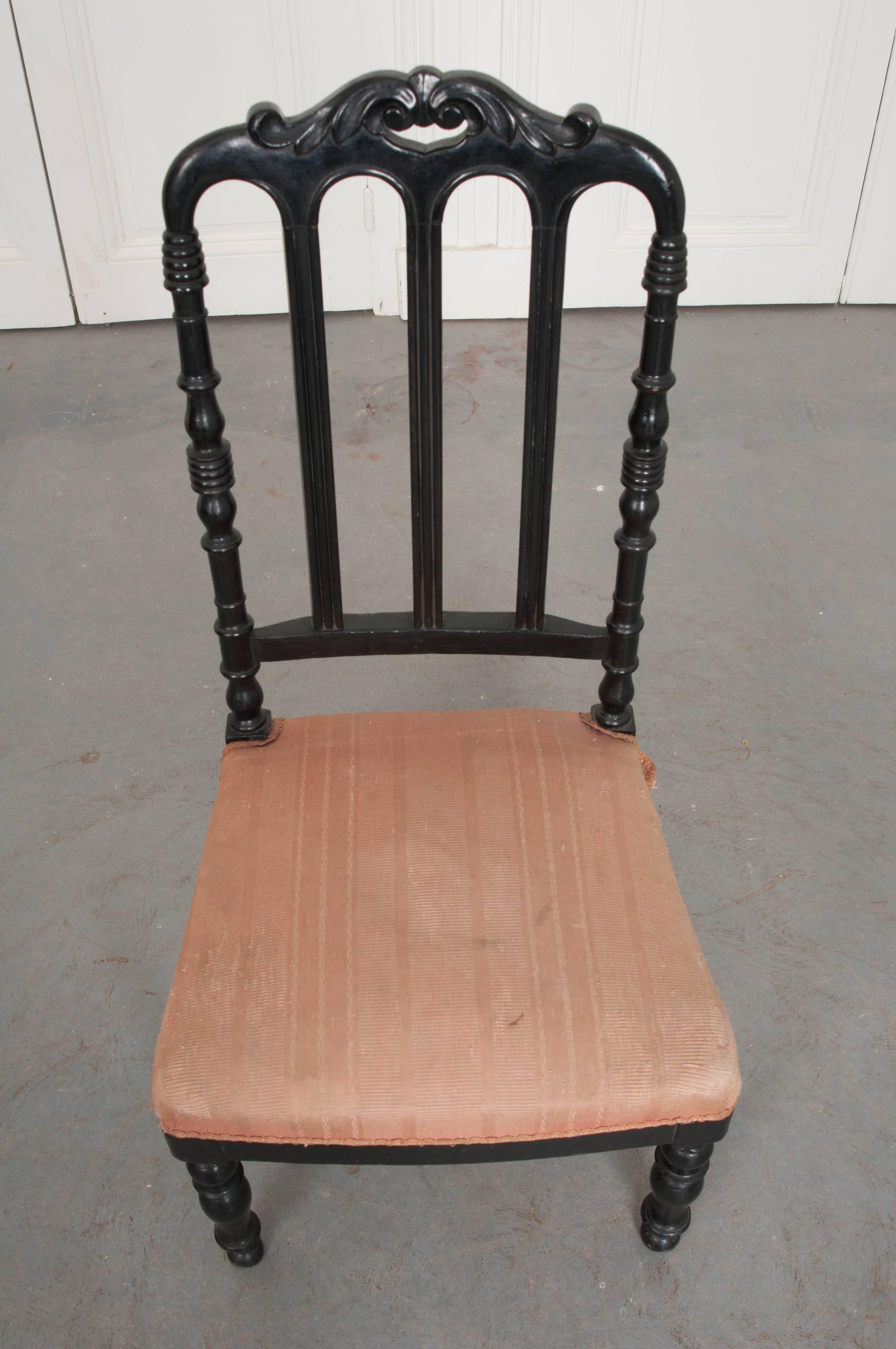 Fabric French 19th Century Ebony Slipper Chair
