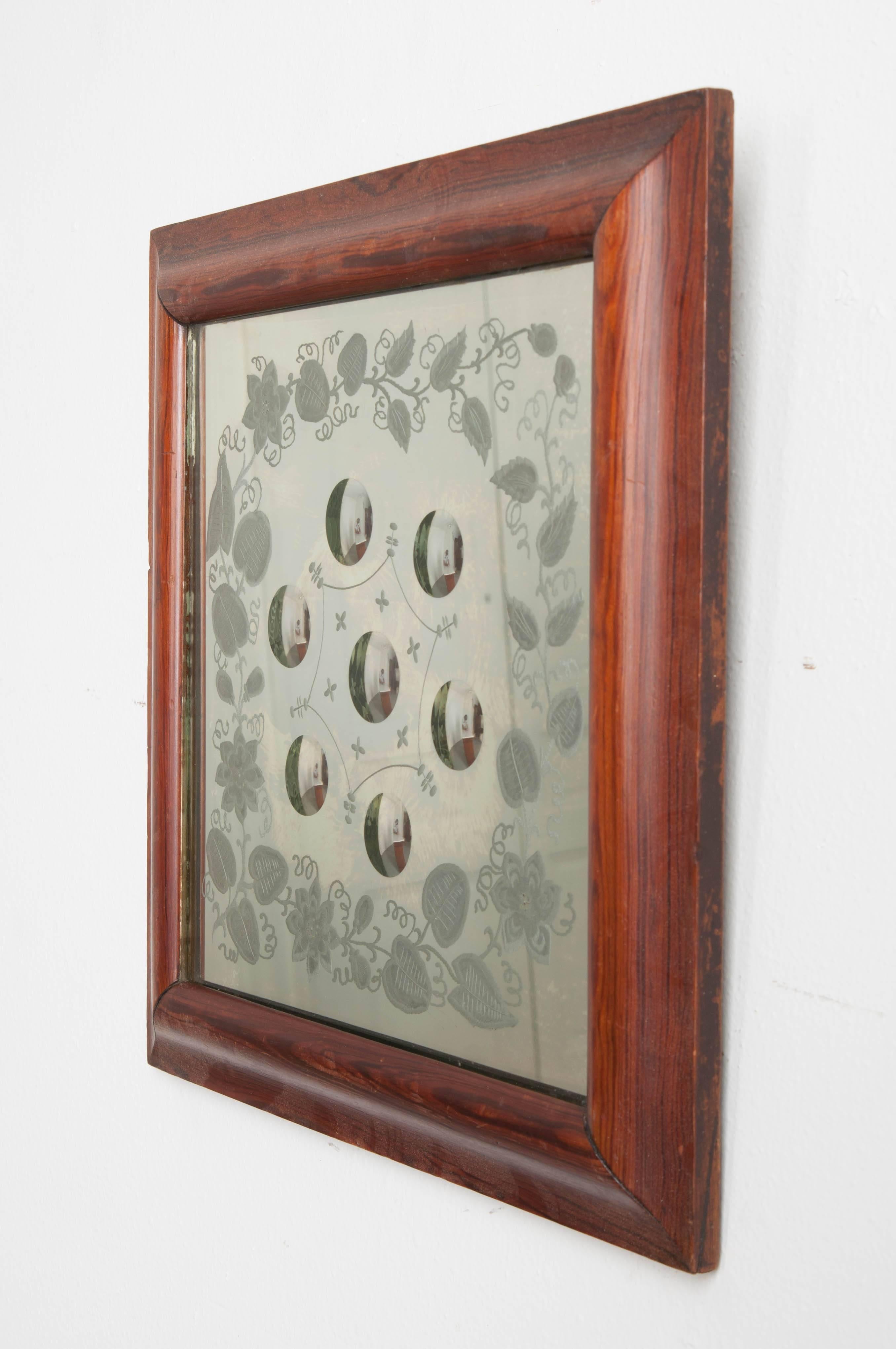Victorian English, 19th Century, Square Framed Bullseye Mirror For Sale