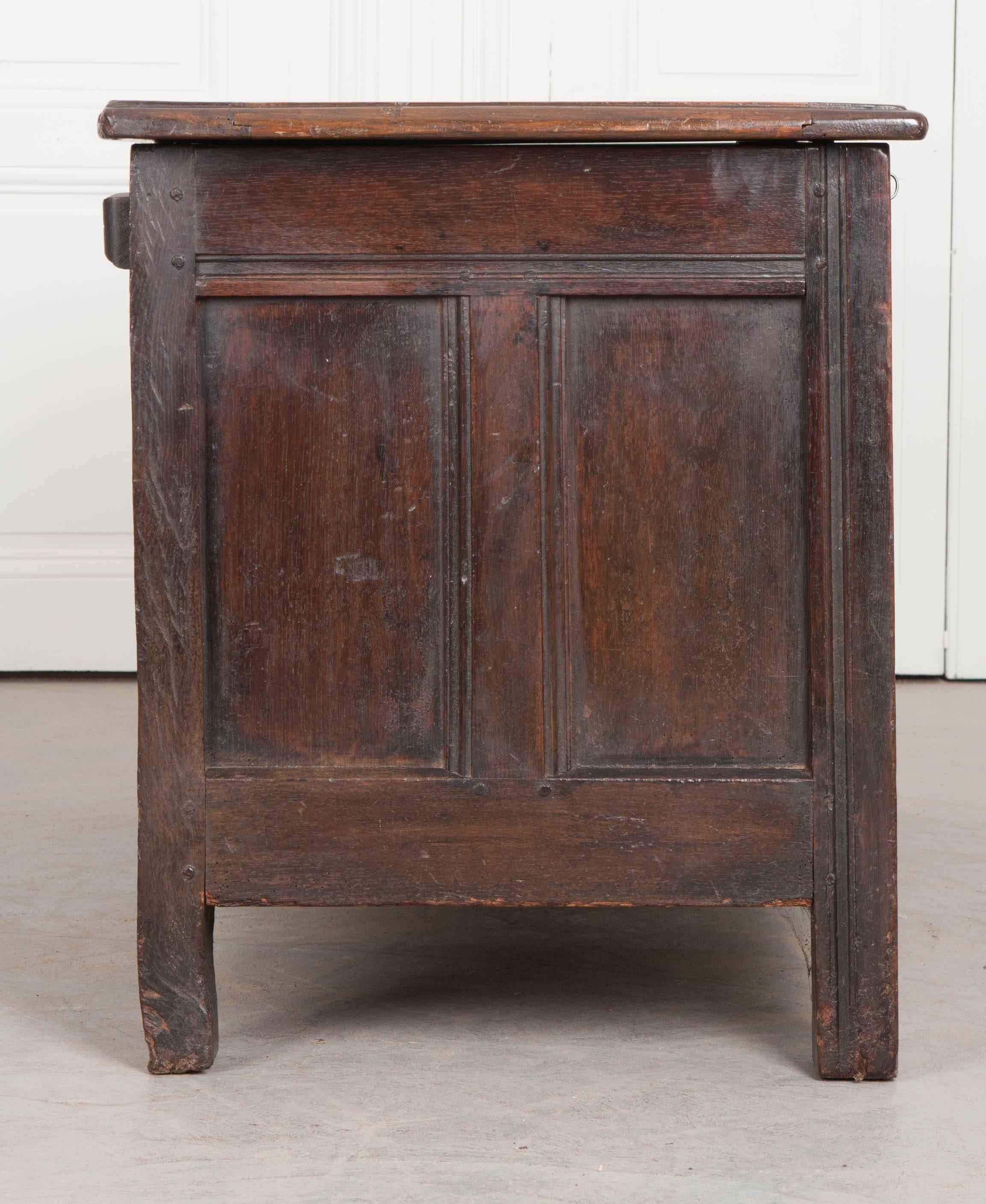 English Late 18th Century Carved Oak Coffer 2