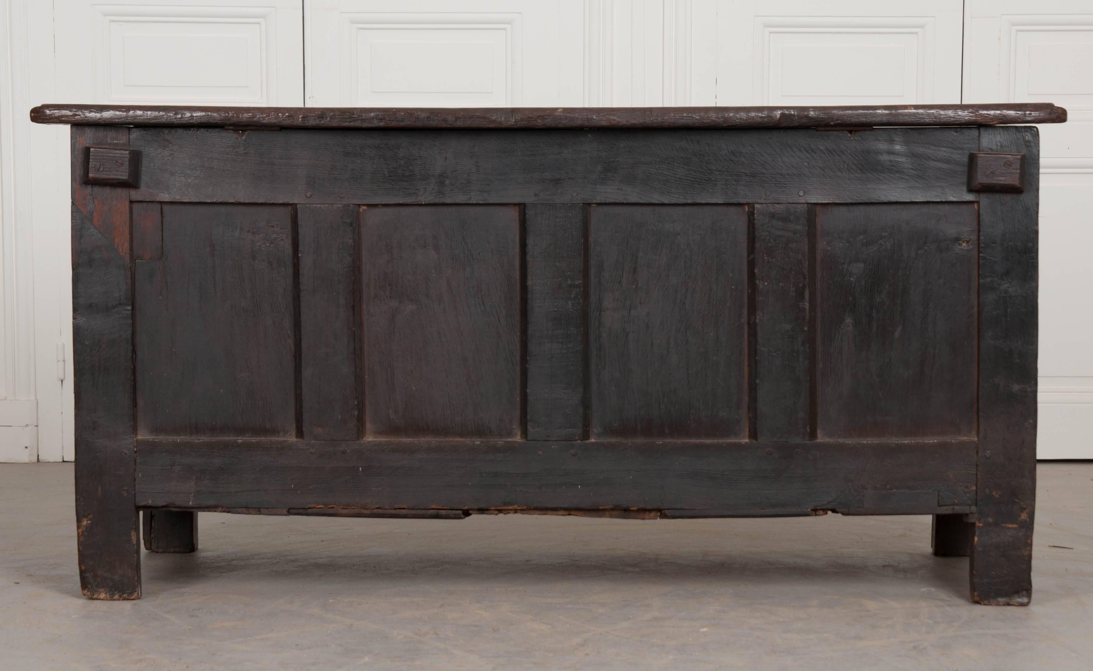 English Late 18th Century Carved Oak Coffer 3