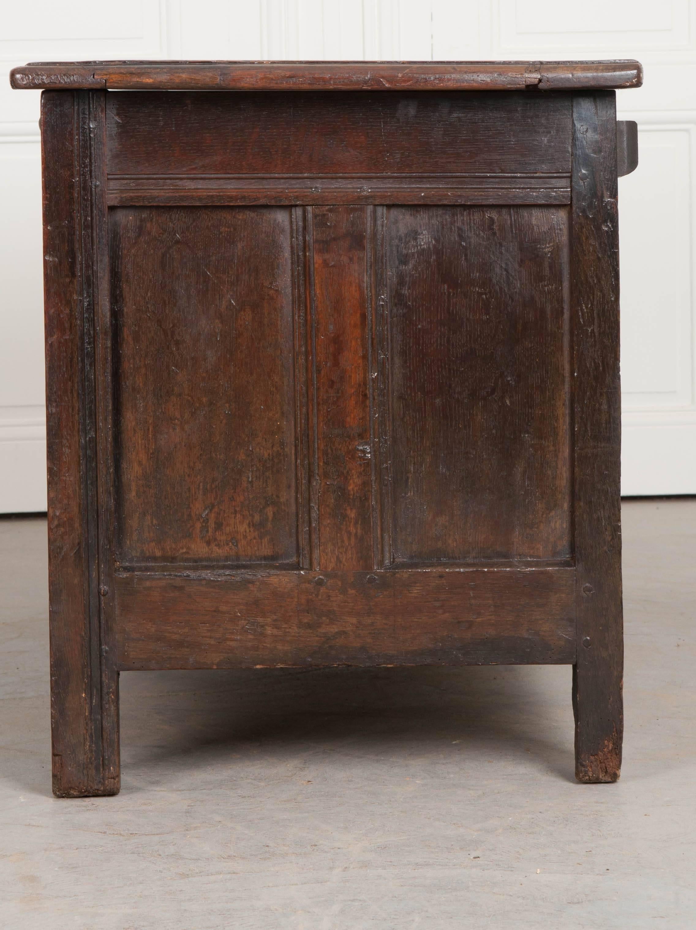 English Late 18th Century Carved Oak Coffer 4