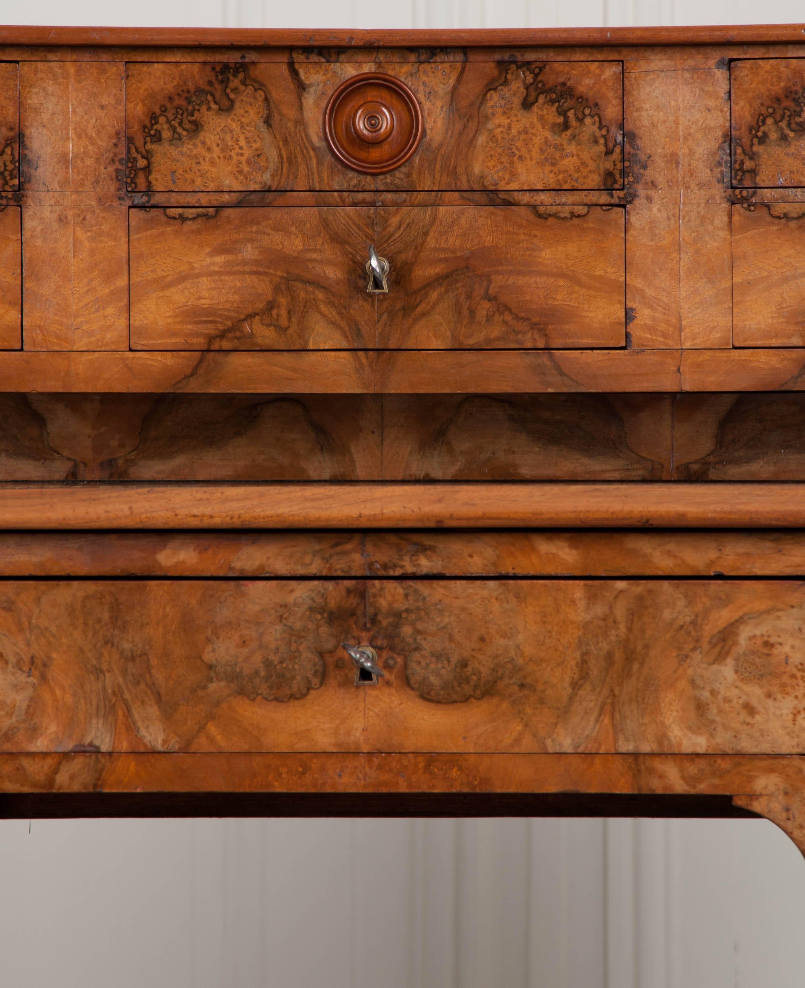 Leather French 19th Century Burl Walnut Louis Philippe Desk