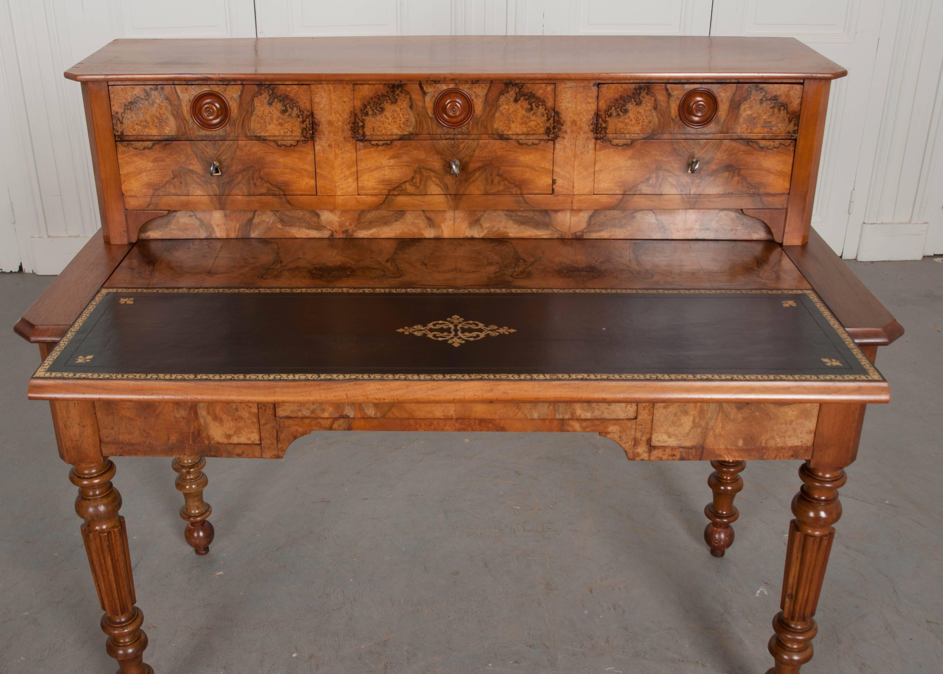 French 19th Century Burl Walnut Louis Philippe Desk 2