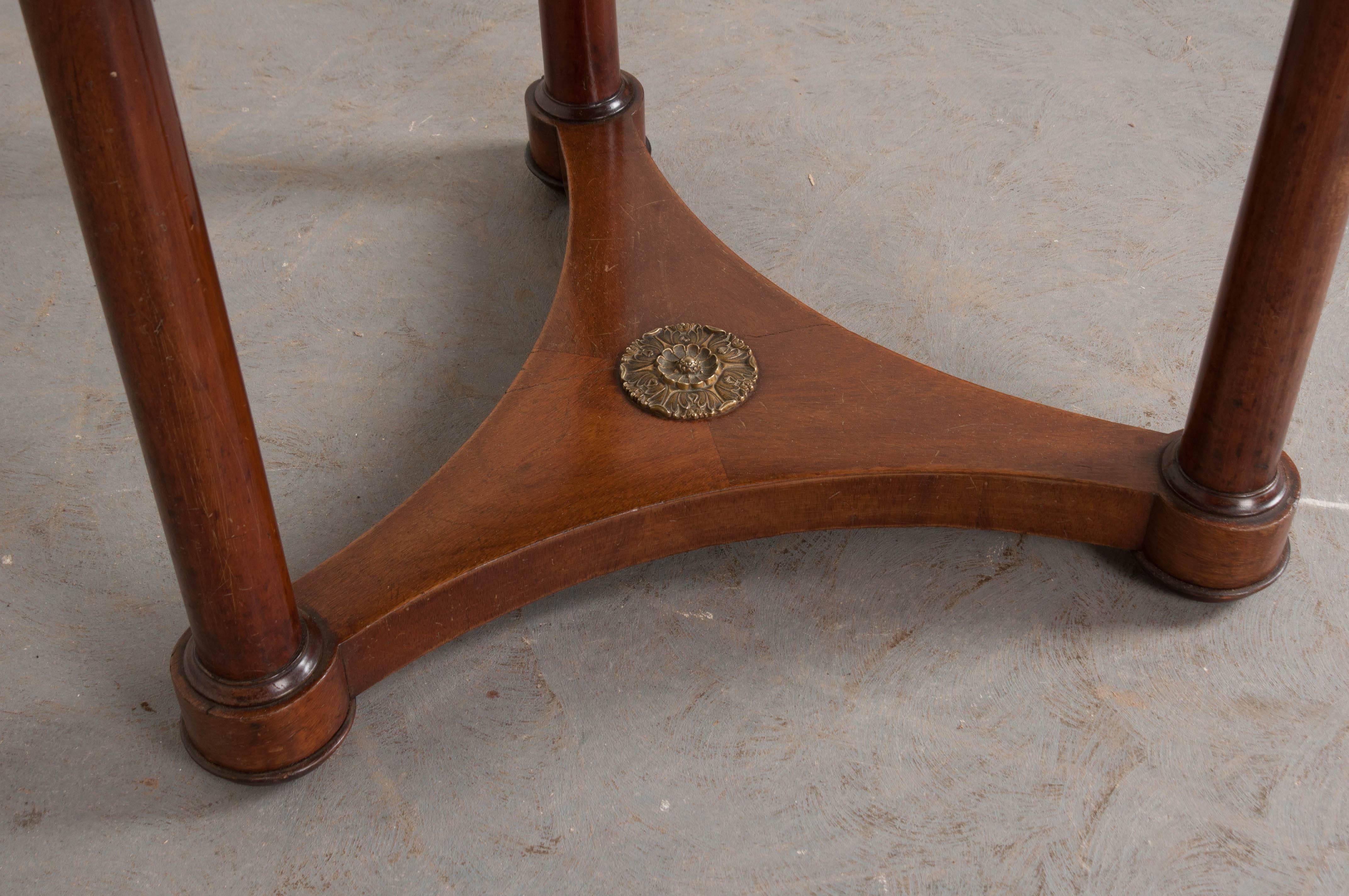Brass French Empire 19th Century Mahogany Centre Table with Marble Top