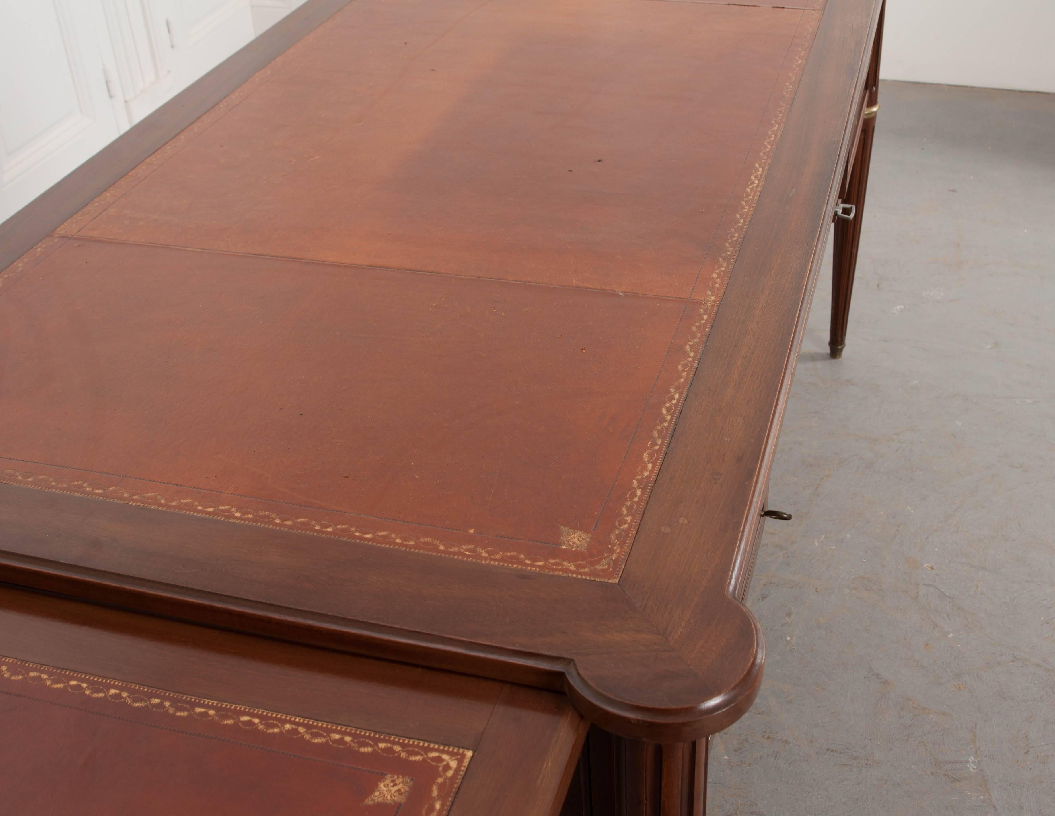 20th Century French Louis XVI Style Large Mahogany Desk