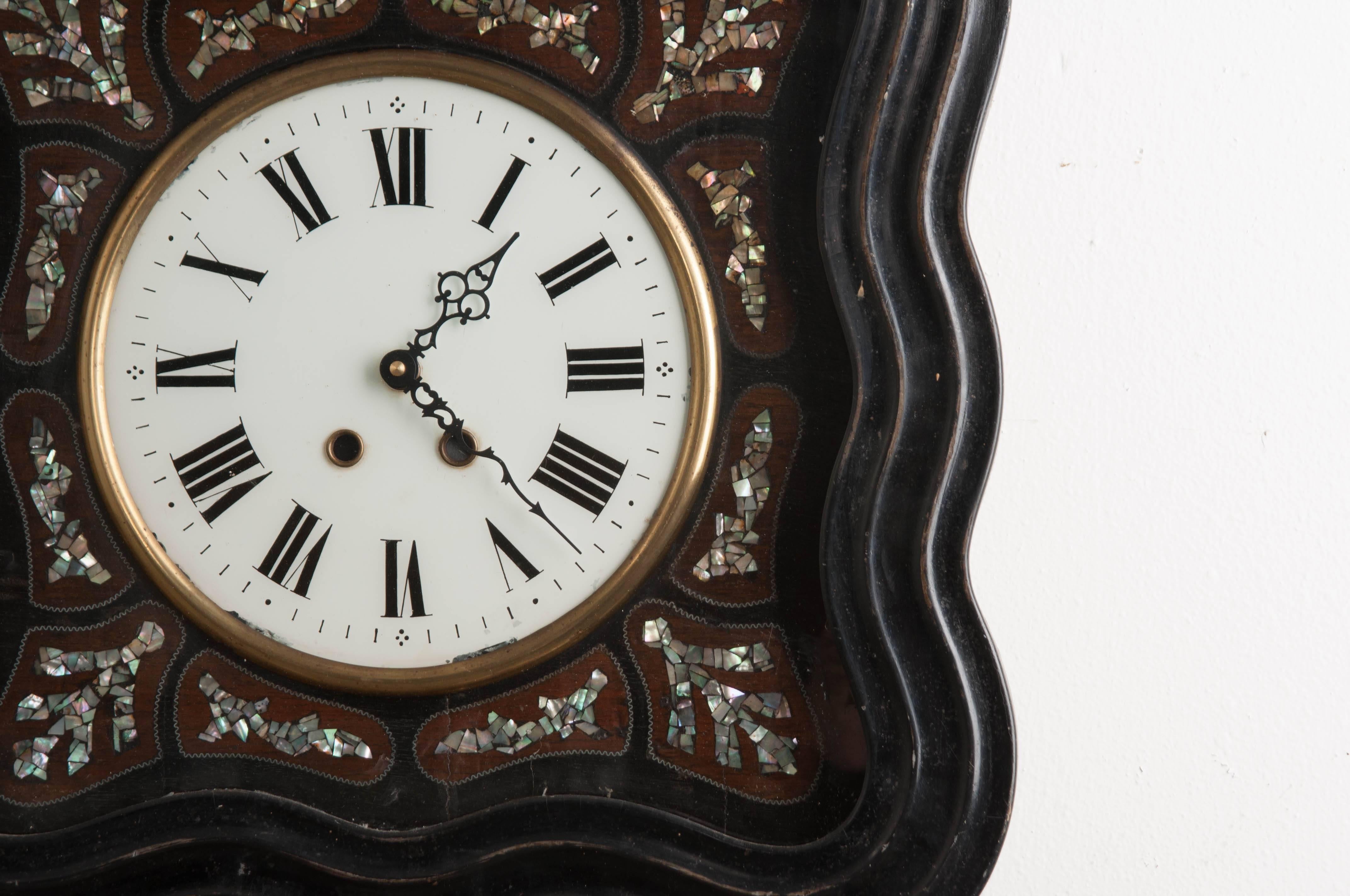 French 19th Century Napoleon III Inlay Wall Clock 1