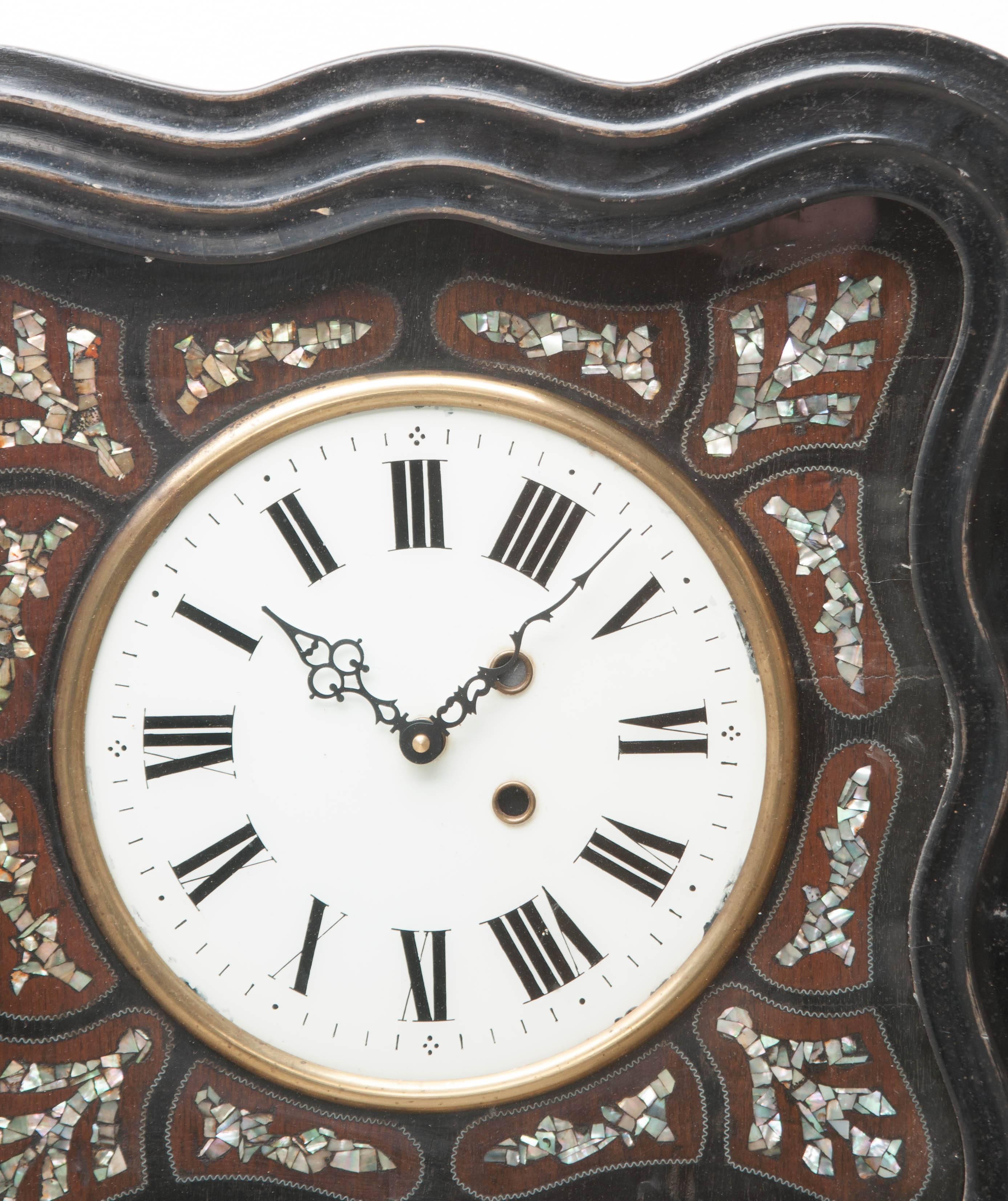 Mother-of-Pearl French 19th Century Napoleon III Inlay Wall Clock