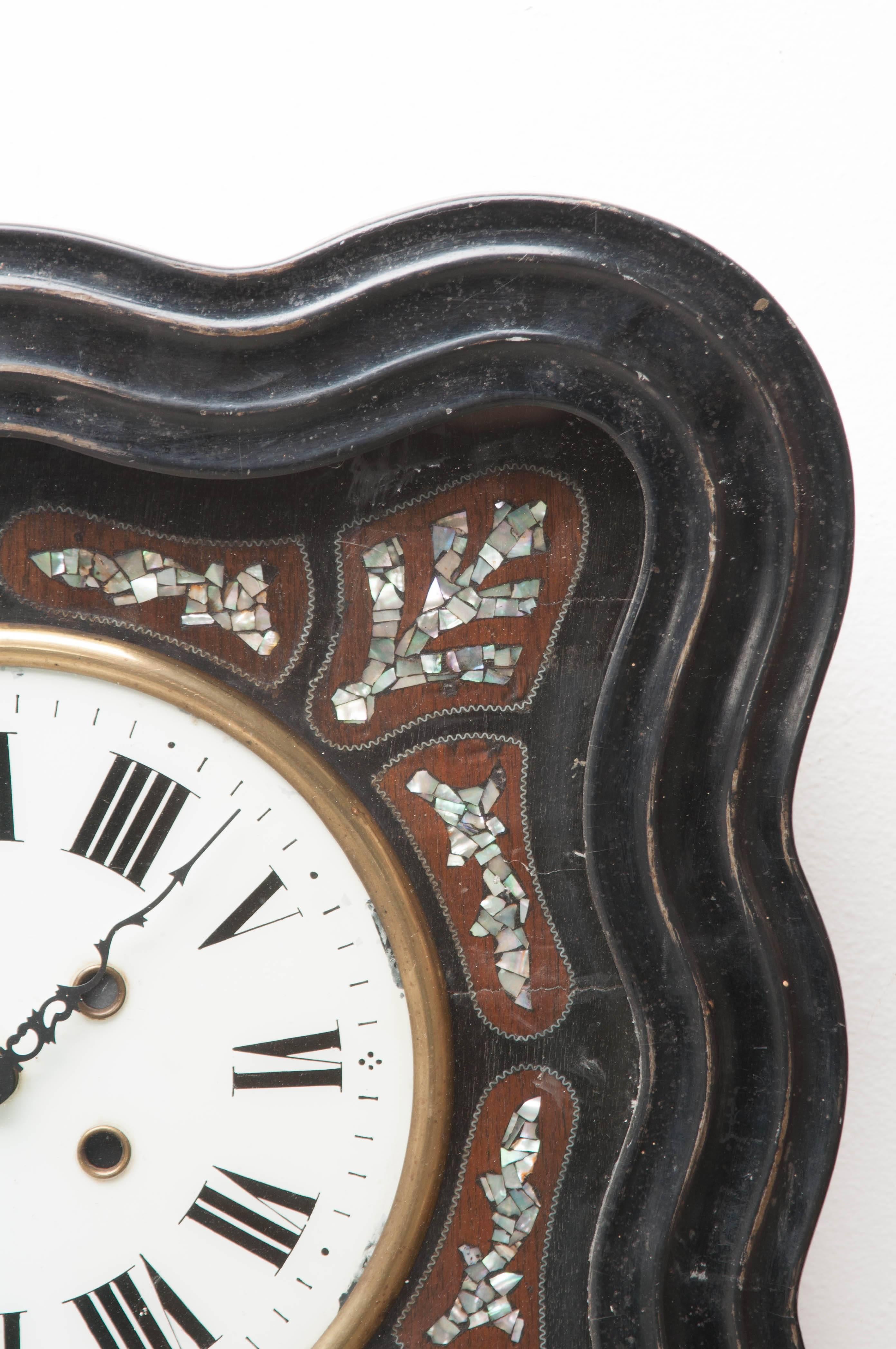 French 19th Century Napoleon III Inlay Wall Clock In Good Condition In Baton Rouge, LA