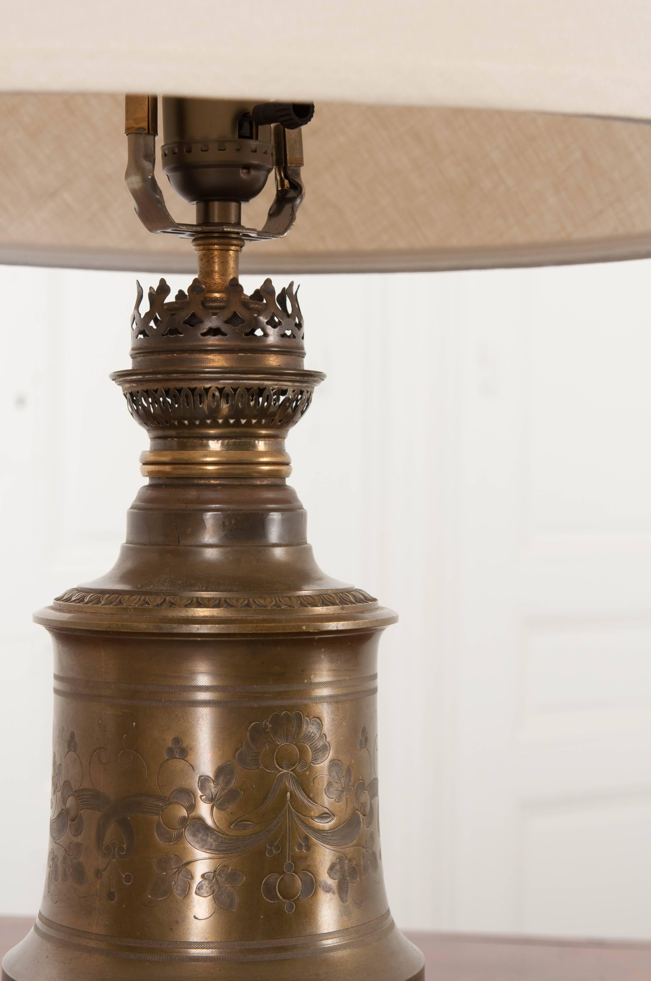 Etched French Antique Brass Lamp with Acrylic Base