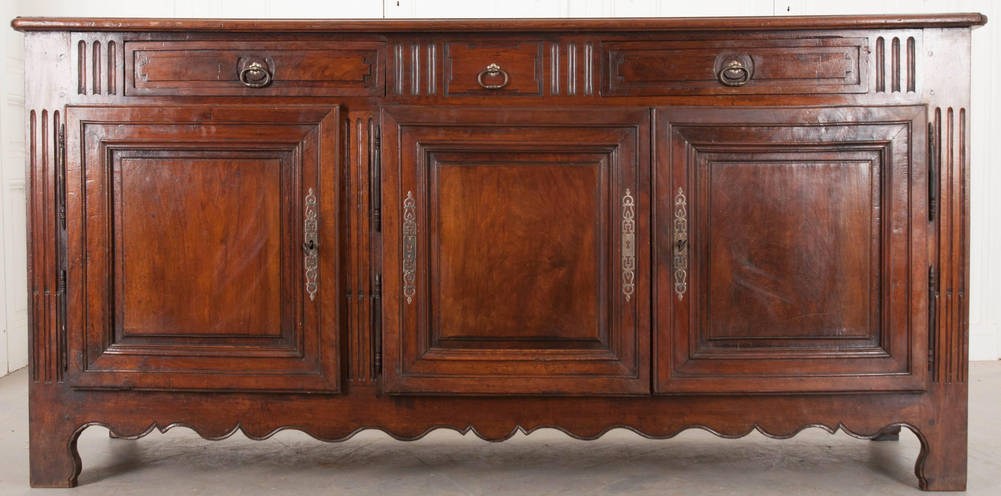 Hand-Carved French 19th Century Transitional Walnut Enfilade