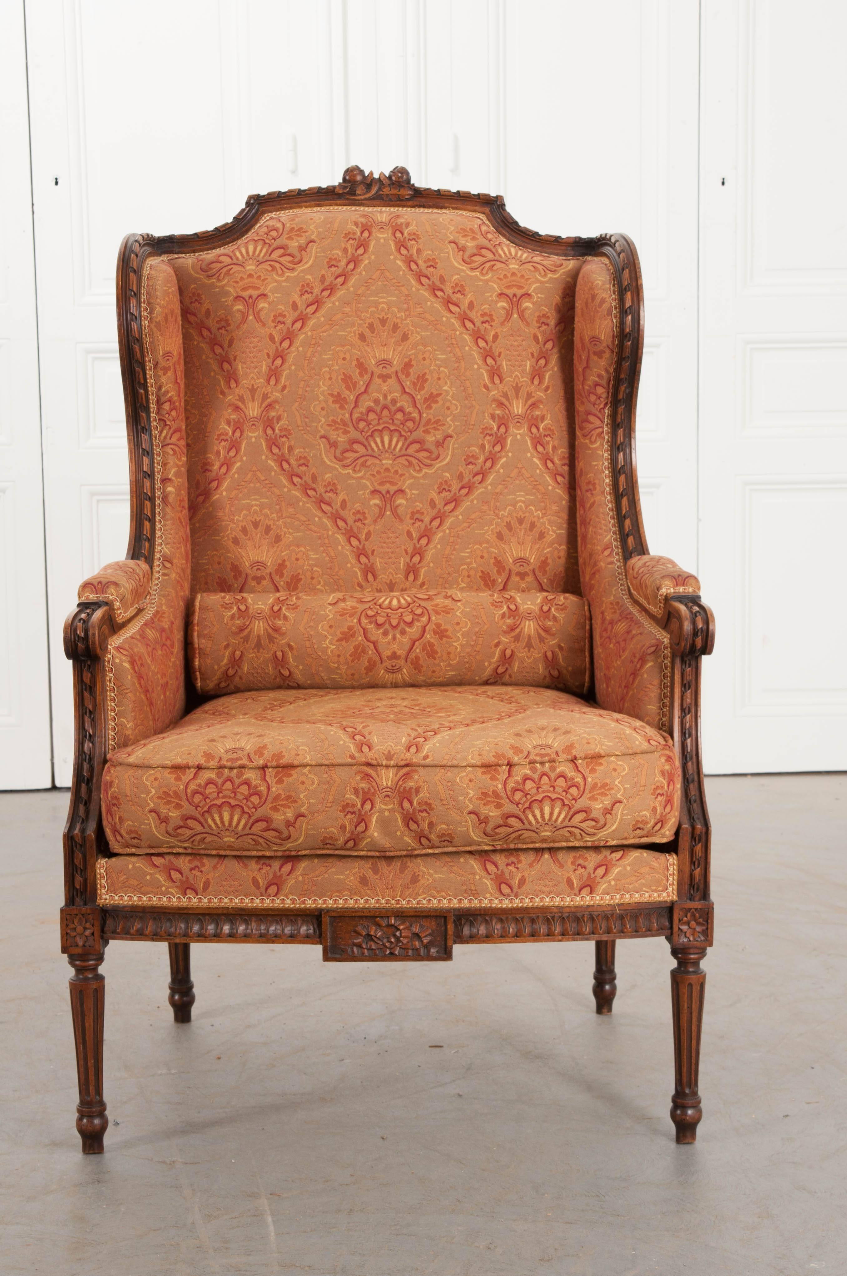 Walnut French 19th Century Louis XVI Upholstered Bergère