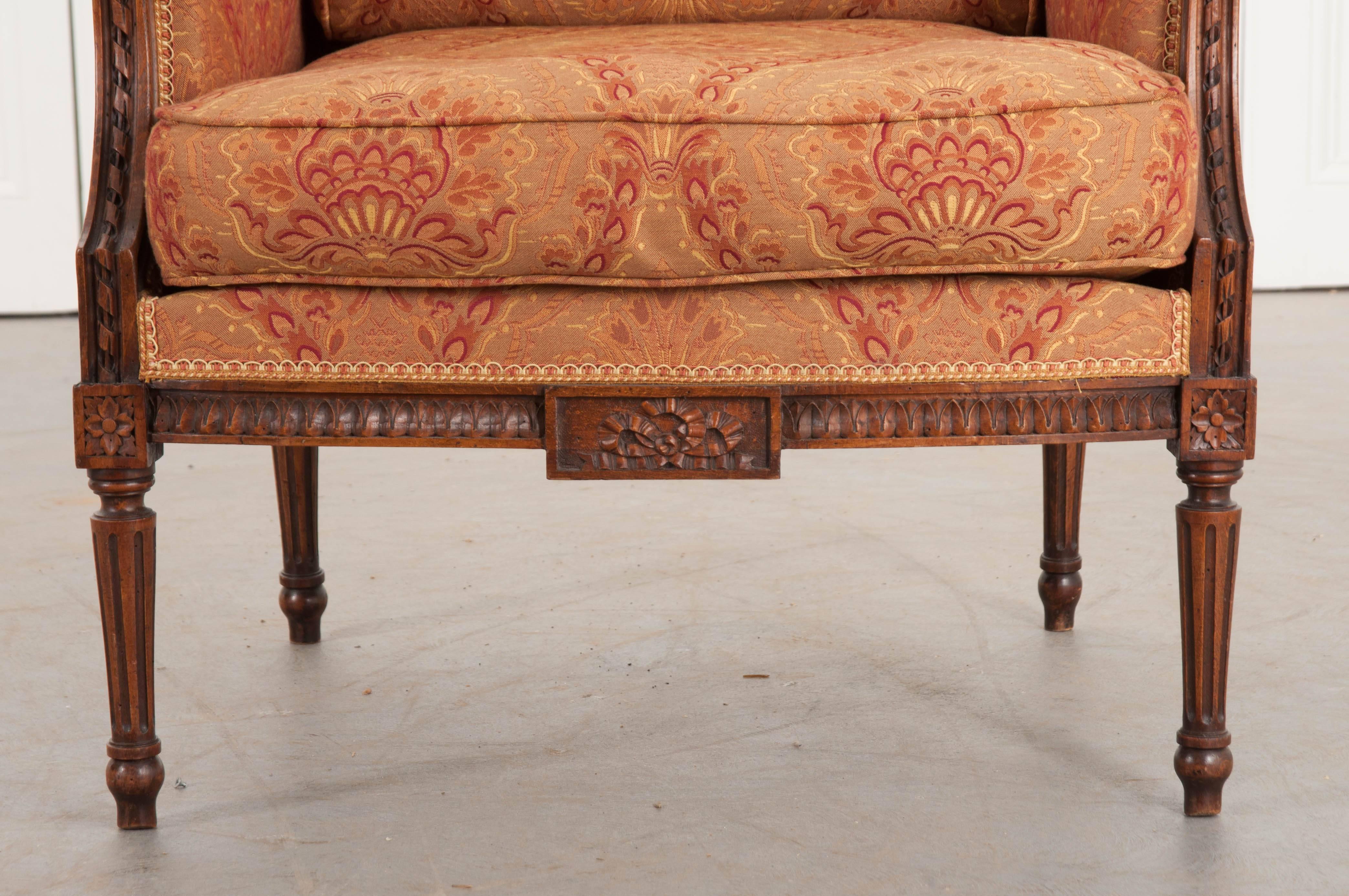 French 19th Century Louis XVI Upholstered Bergère In Good Condition In Baton Rouge, LA