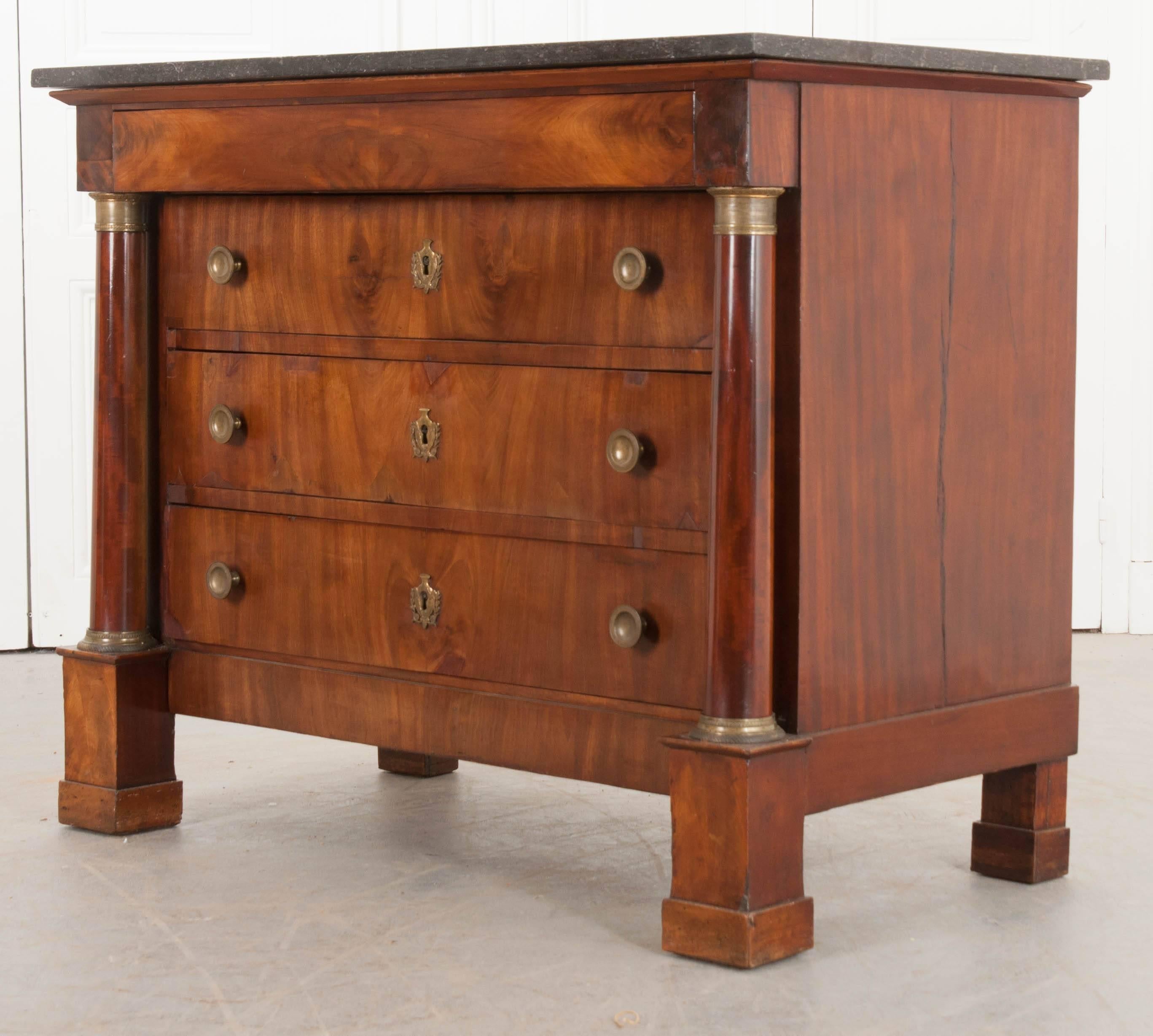French 19th Century Walnut Empire Commode with Marble Top 4