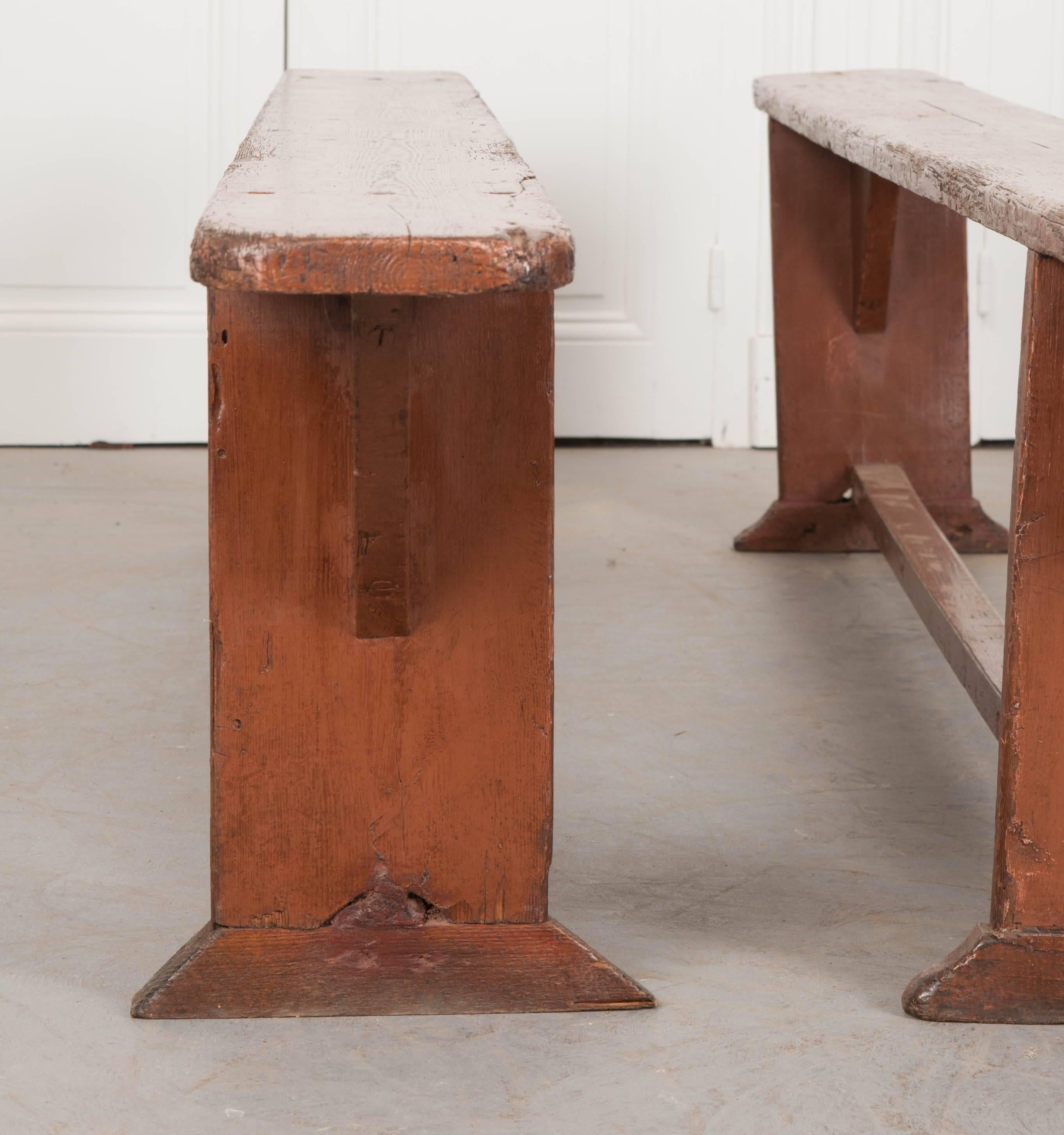 Pair of English 19th Century Pine Benches 1