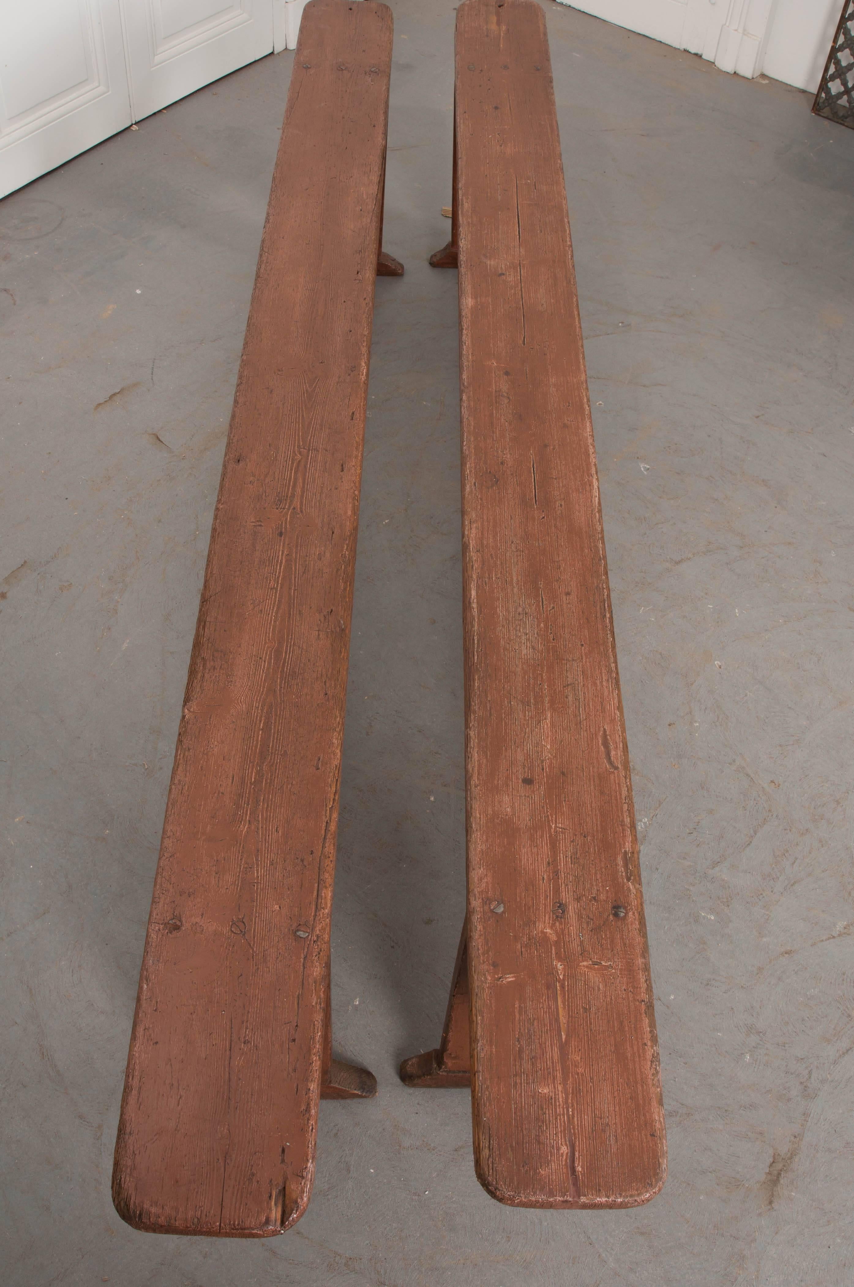 Country Pair of English 19th Century Pine Benches