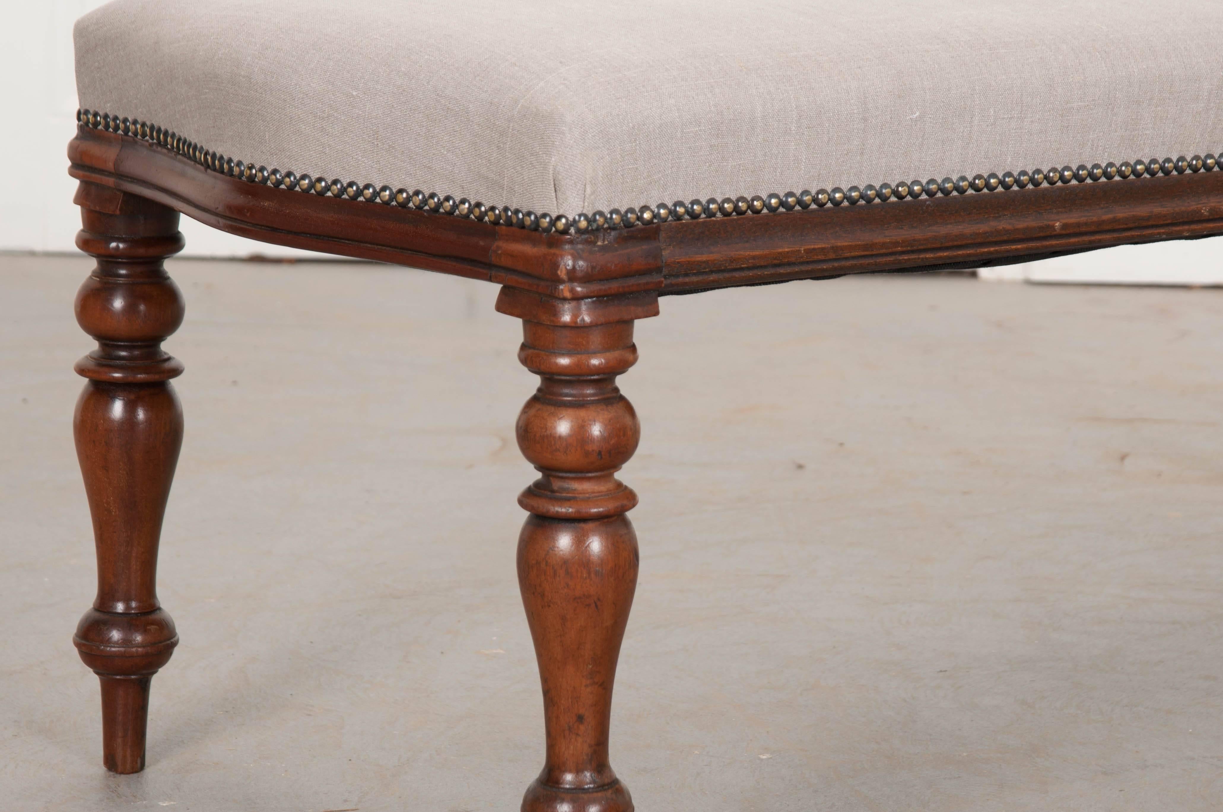 English 19th Century Upholstered Mahogany Bench 1