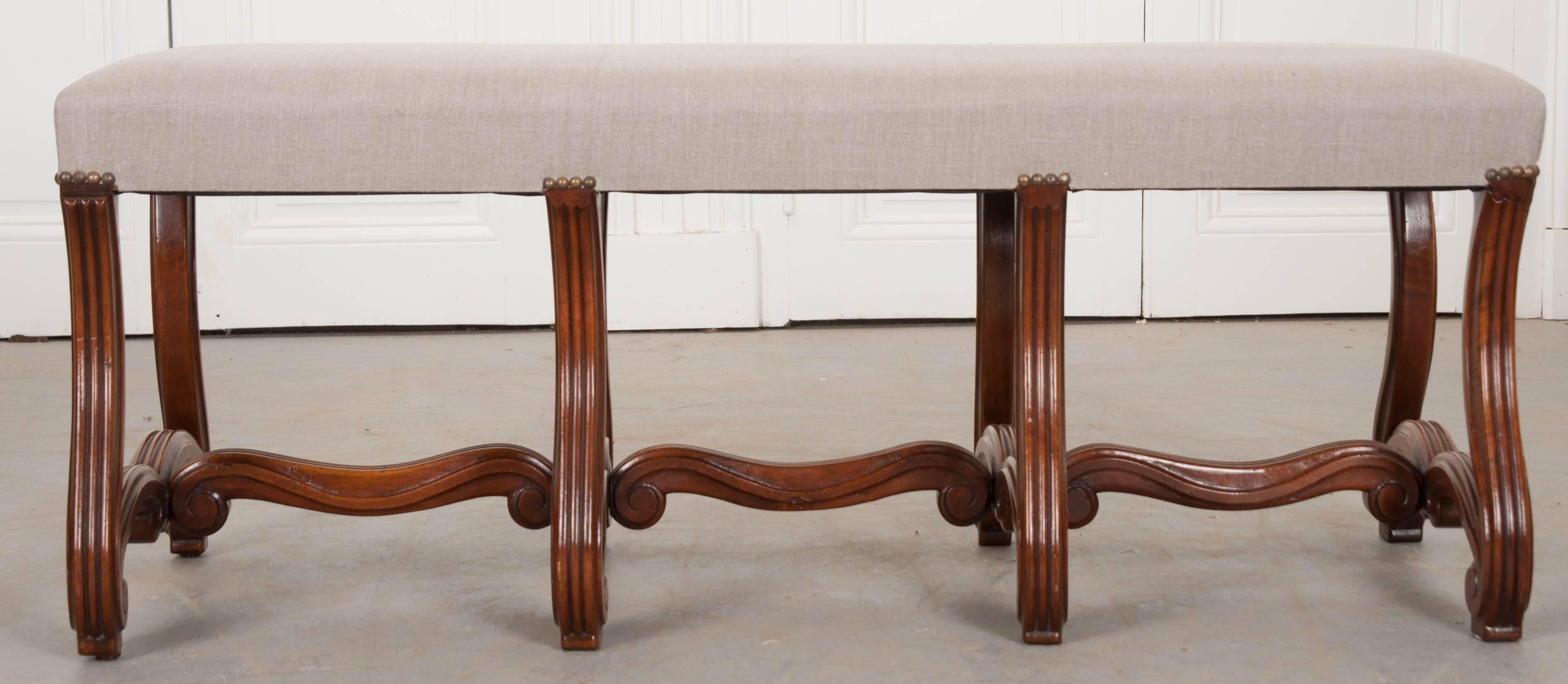 Linen Pair of 19th Century French Louis XIV Style Mahogany Benches