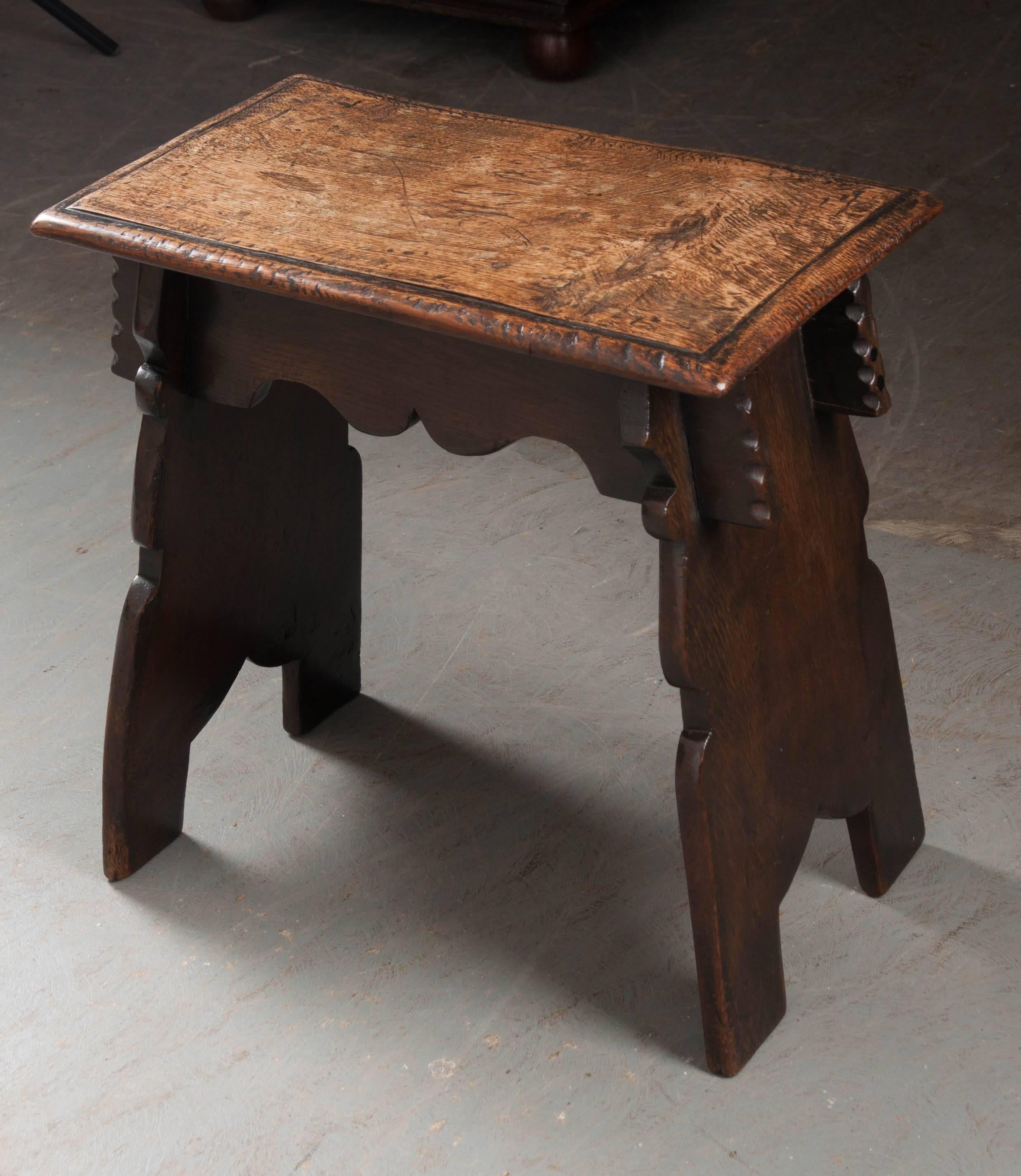 Hand-Carved Early 20th Century English Oak Joint Stool