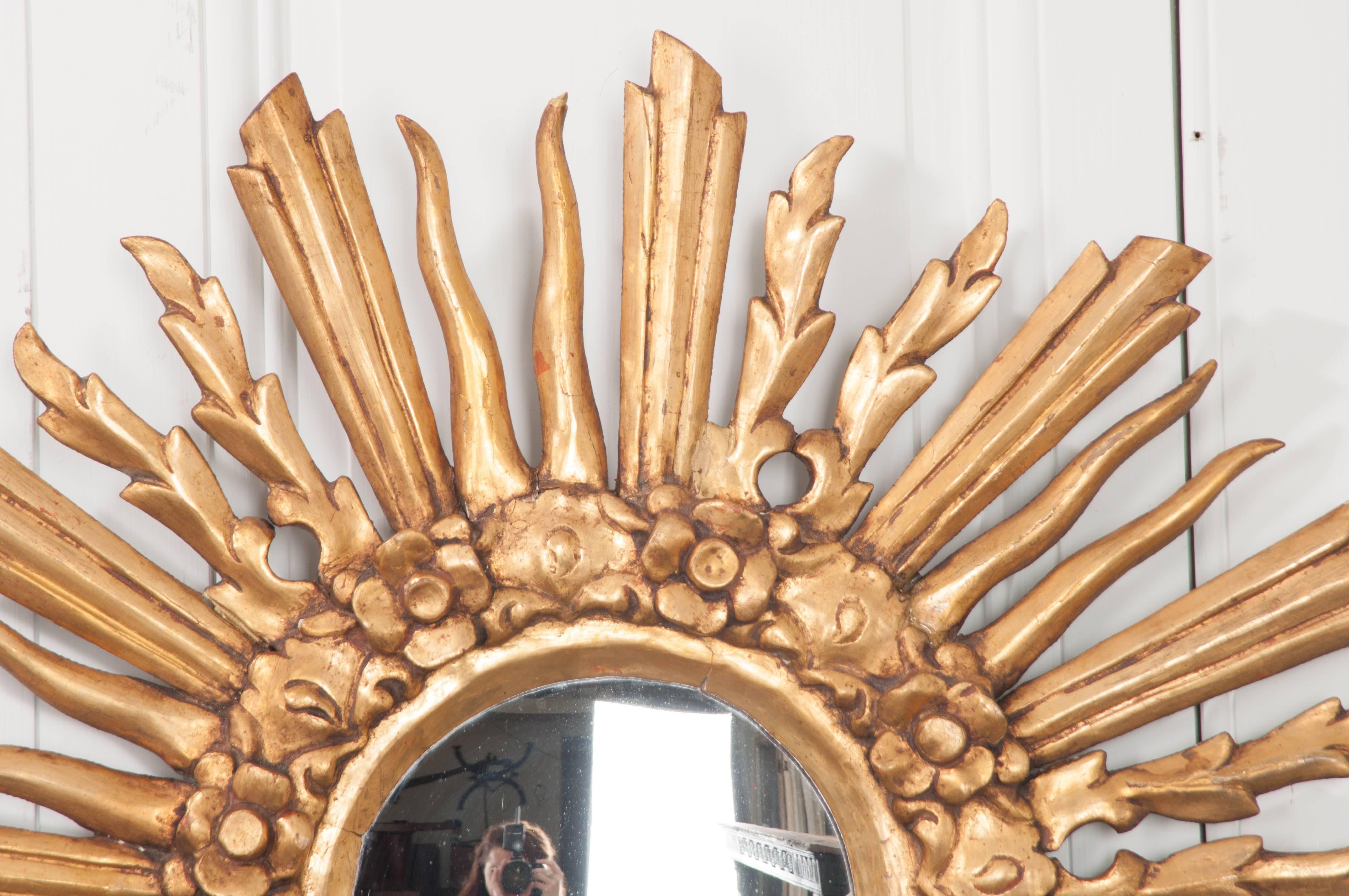Gold French 19th Century Giltwood Starburst Mirror