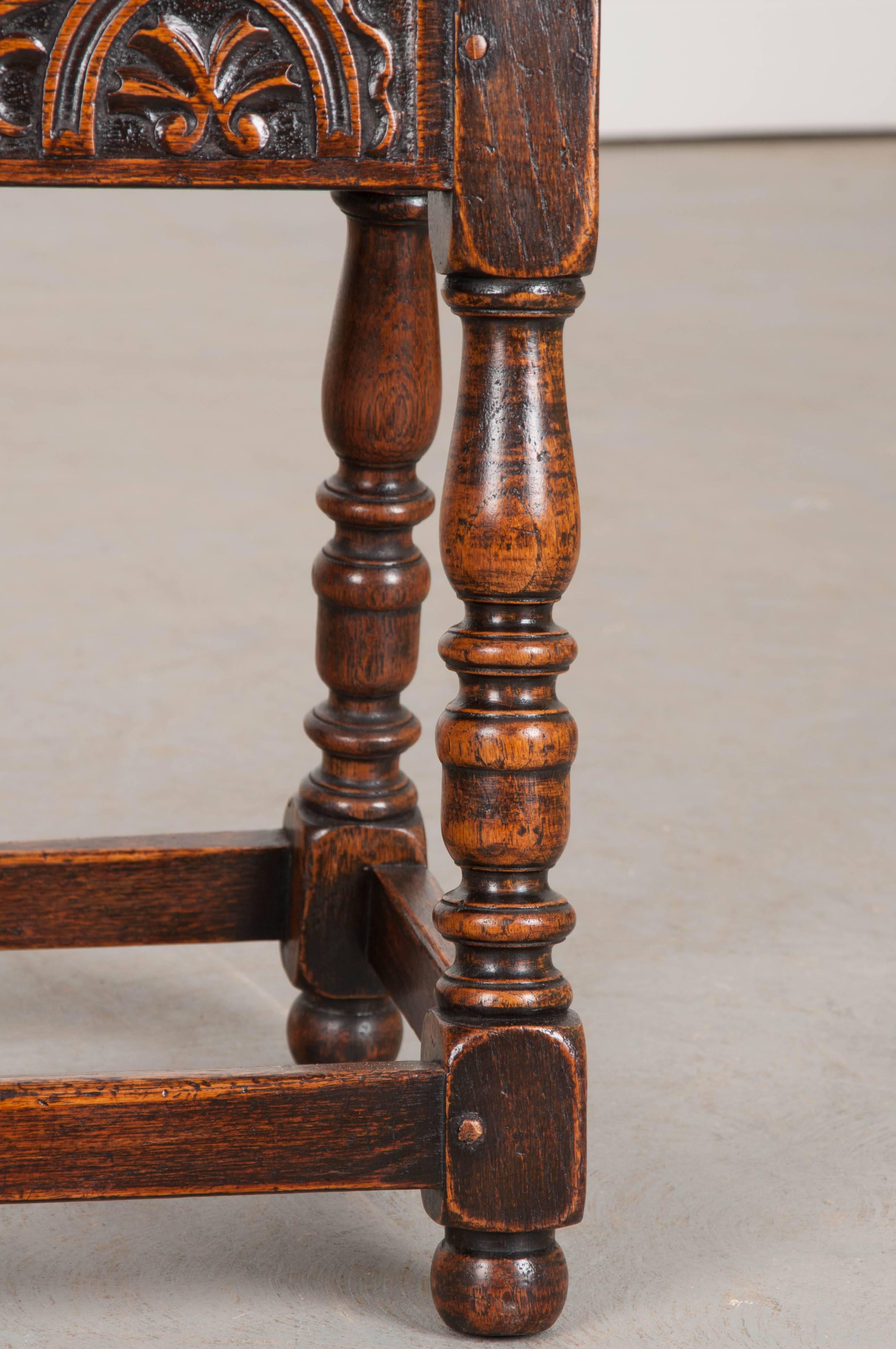 Hand-Carved English 19th Century Oak Joint Stool
