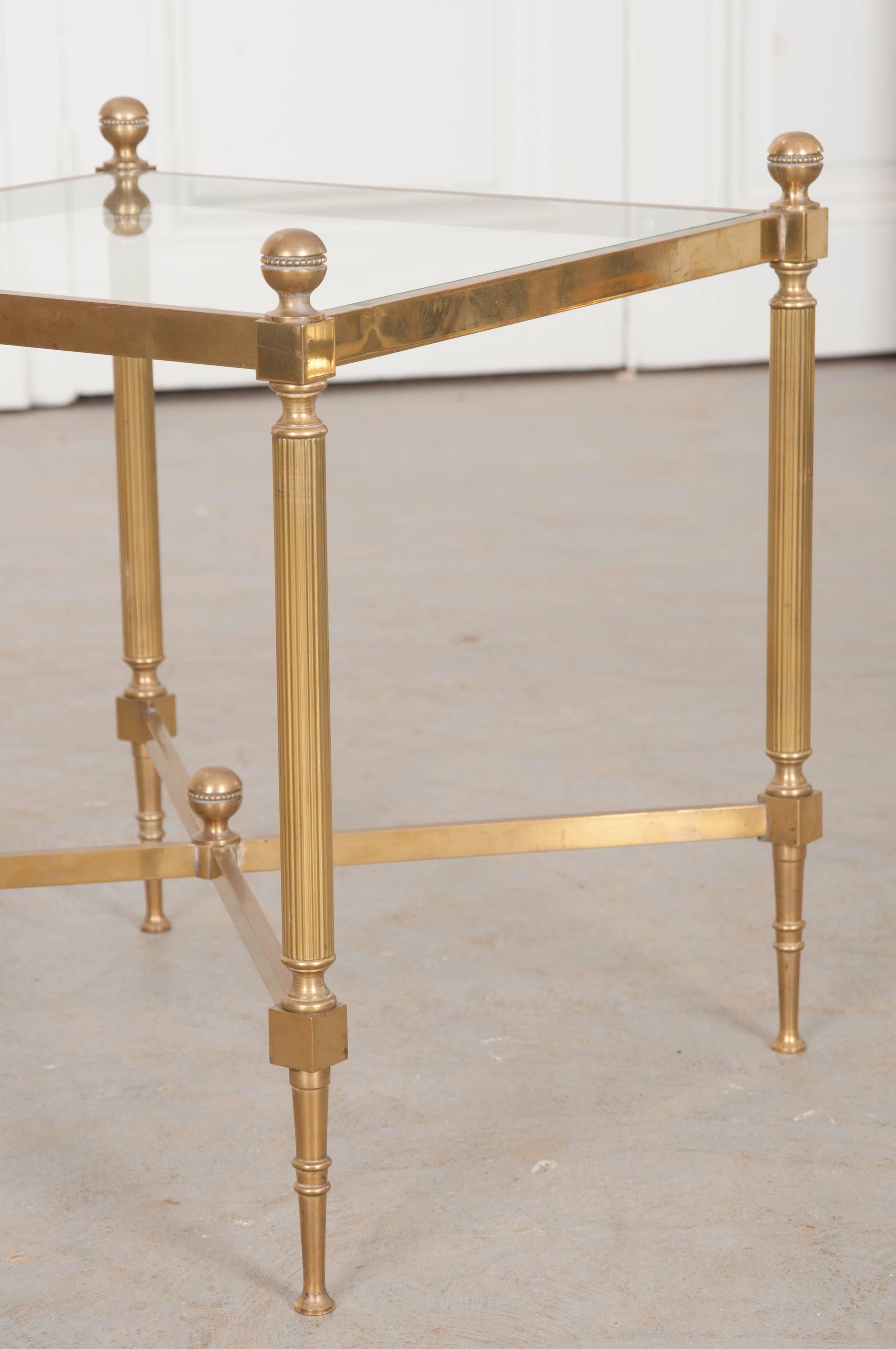 Pair of French Brass and Glass Jansen Square Tables In Excellent Condition In Baton Rouge, LA