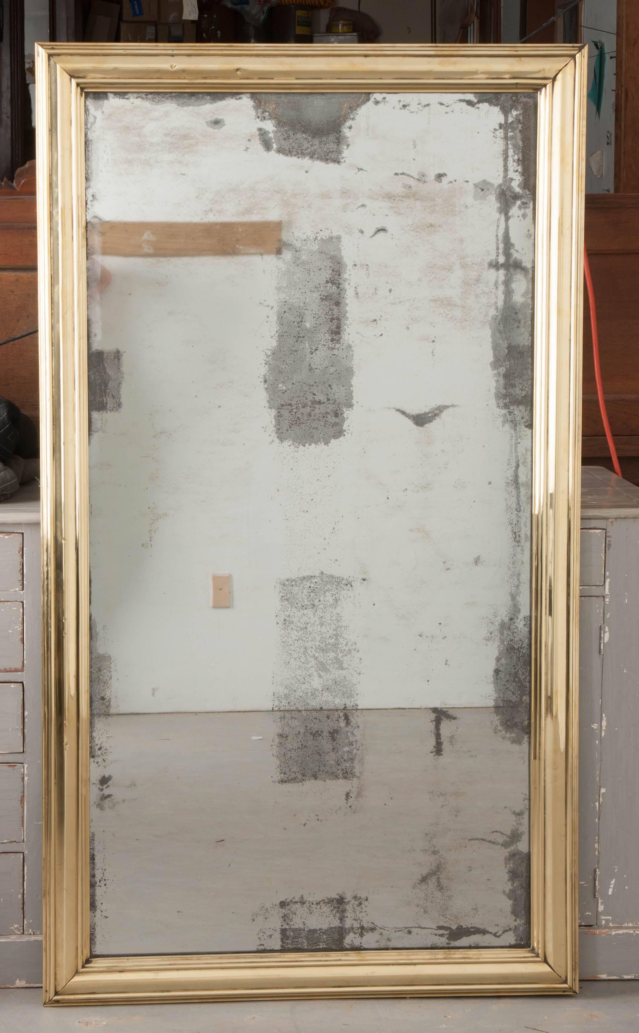 French 19th Century Brass Bistro Mirror In Good Condition In Baton Rouge, LA