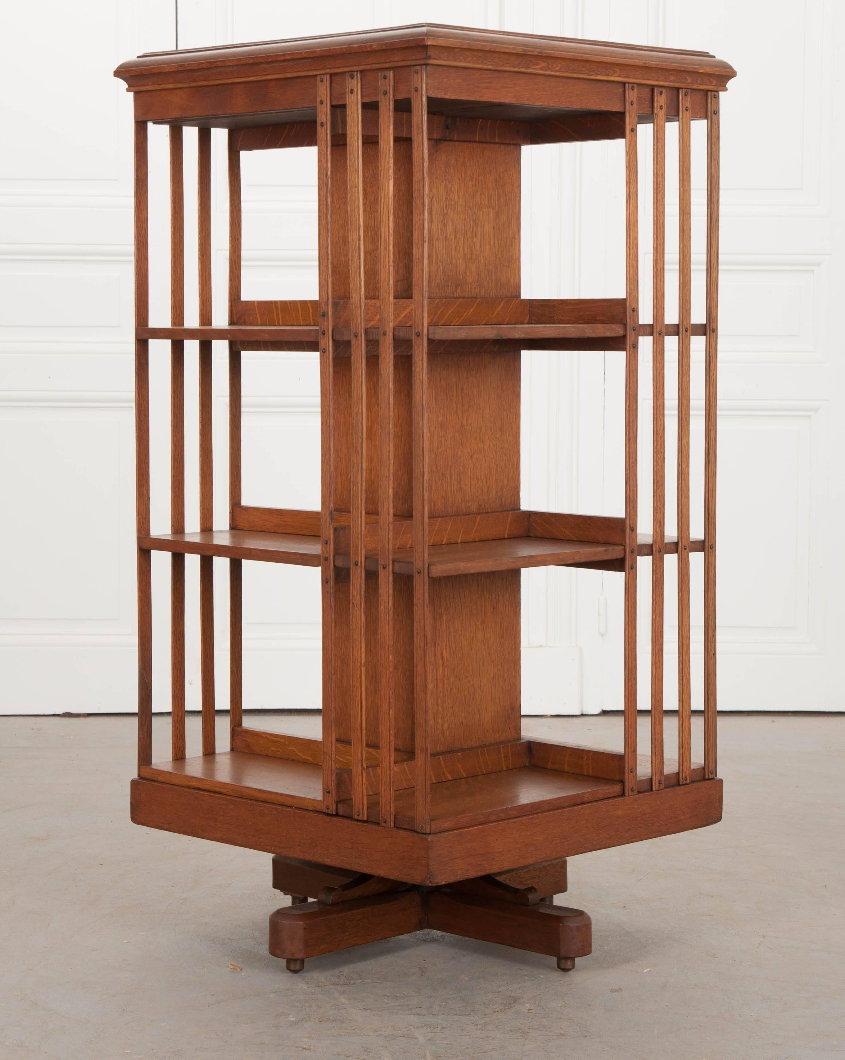 Victorian English 19th Century Oak Revolving Bookcase by S & H Jewell