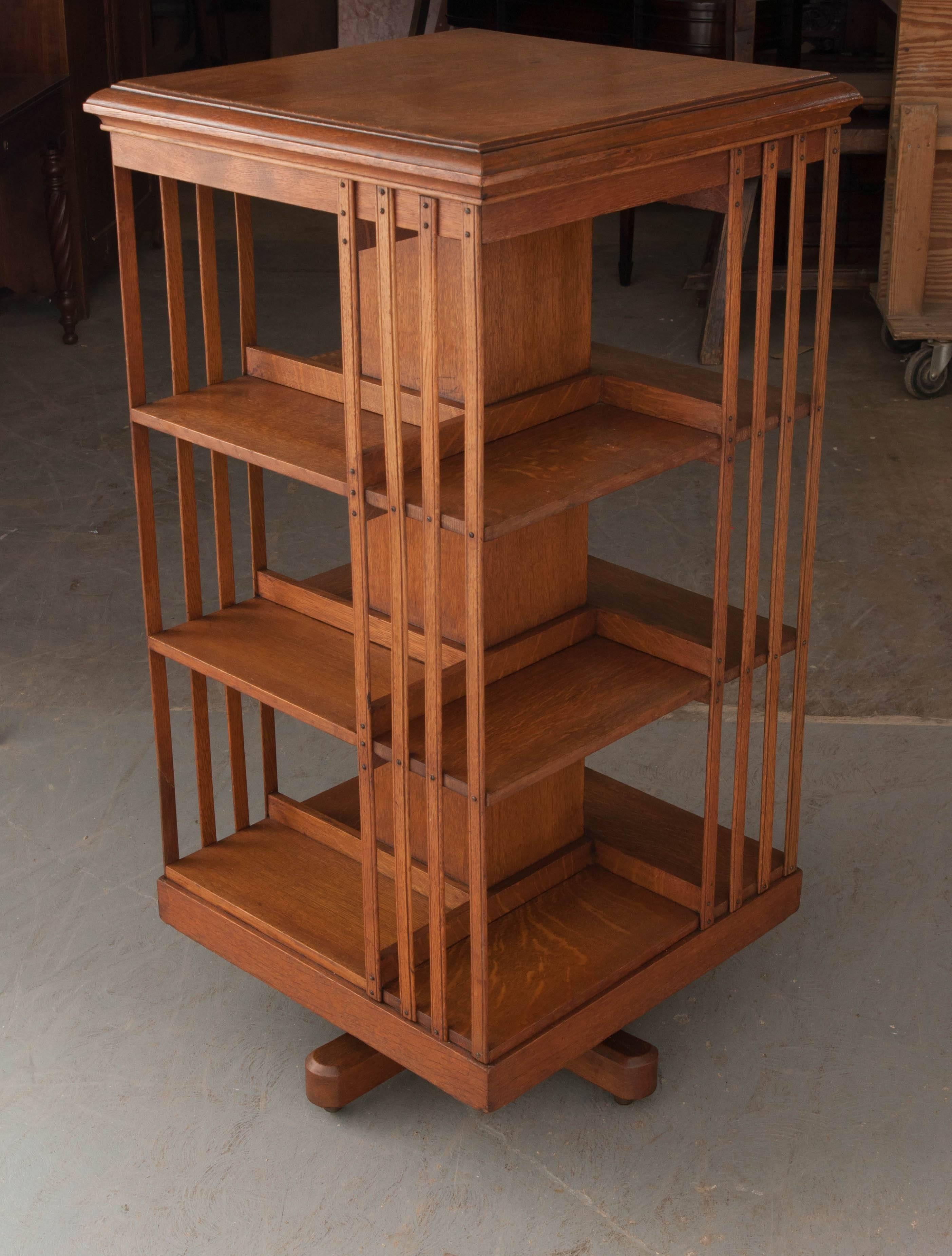 English 19th Century Oak Revolving Bookcase by S & H Jewell 3